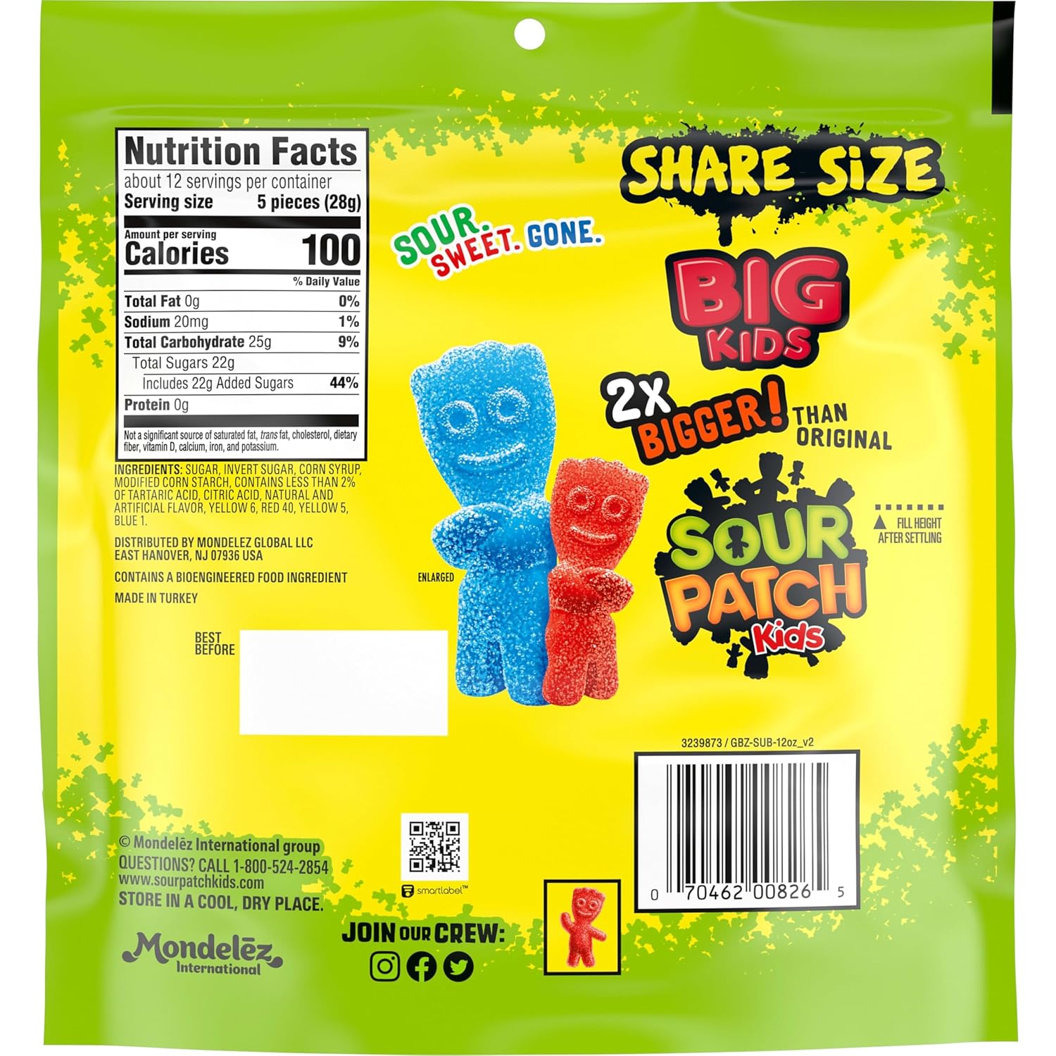 Sour Patch Kids, Big Kids Soft and Chewy Gummy Candy, Share Size, 12 Ounce
