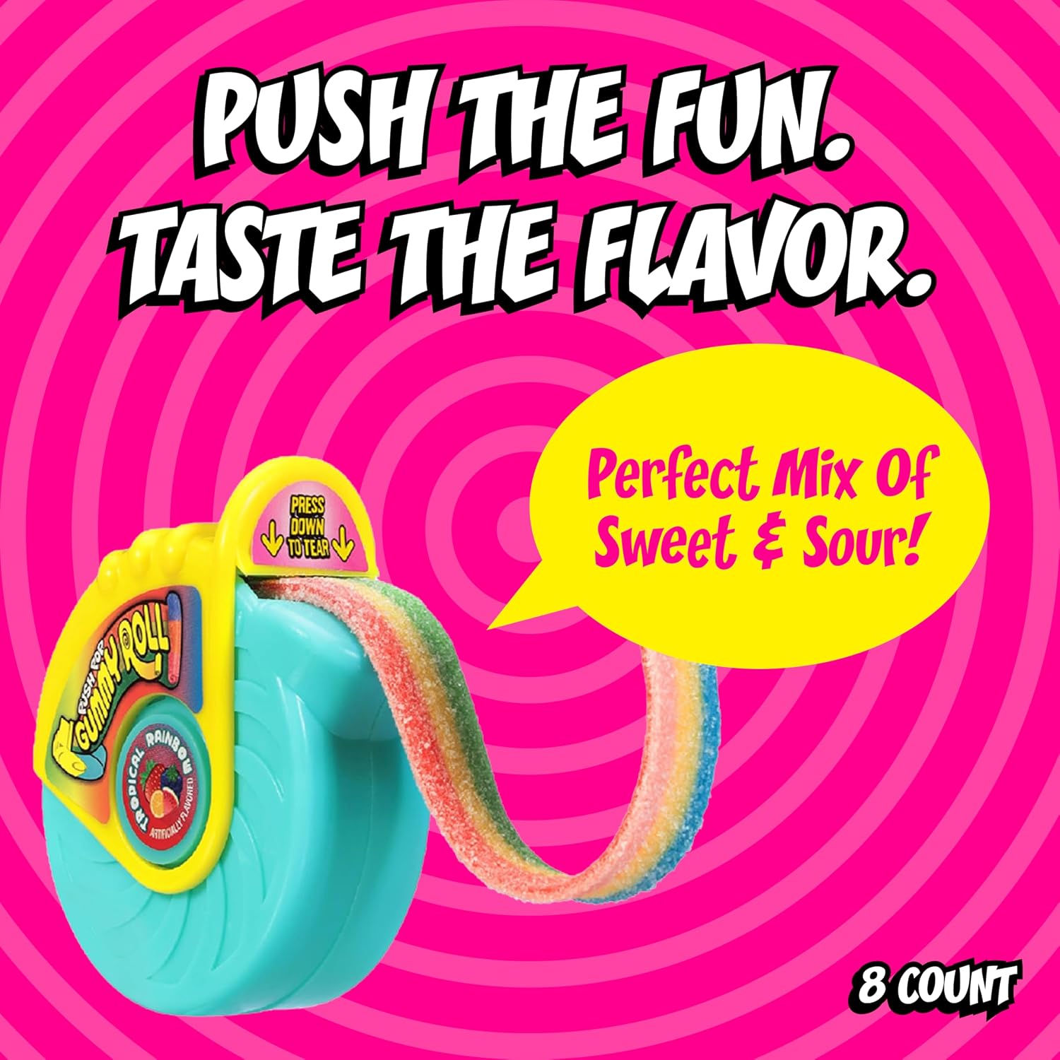 Push Pop Gummy Roll Candy Gummies 8 Ct Individually Wrapped Gummies