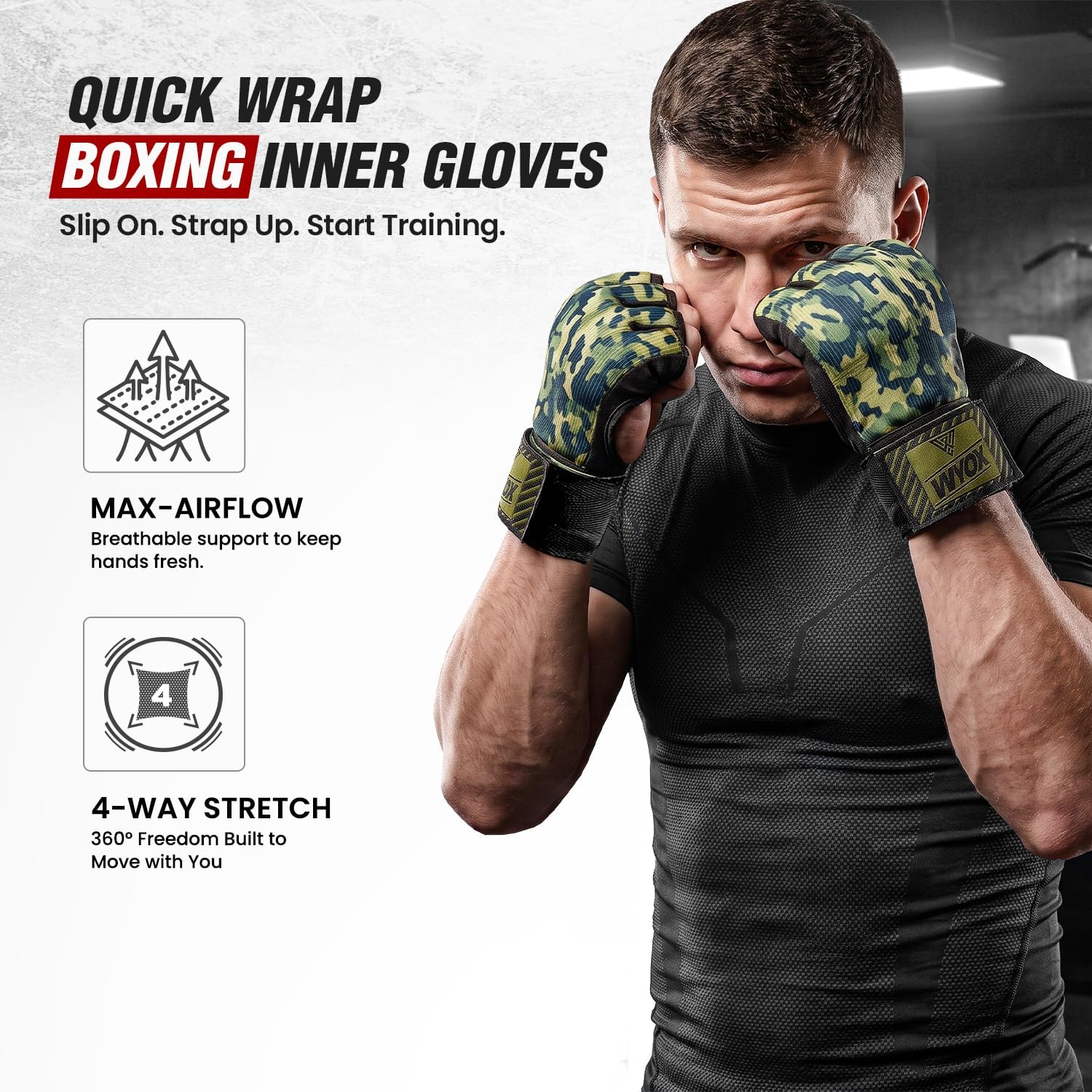 WYOX Neoprene Gel Boxing Hand Wraps Inner Gloves for Men & Women – 80cm/31in Quick Wrist Strap, Padded Knuckle Protection