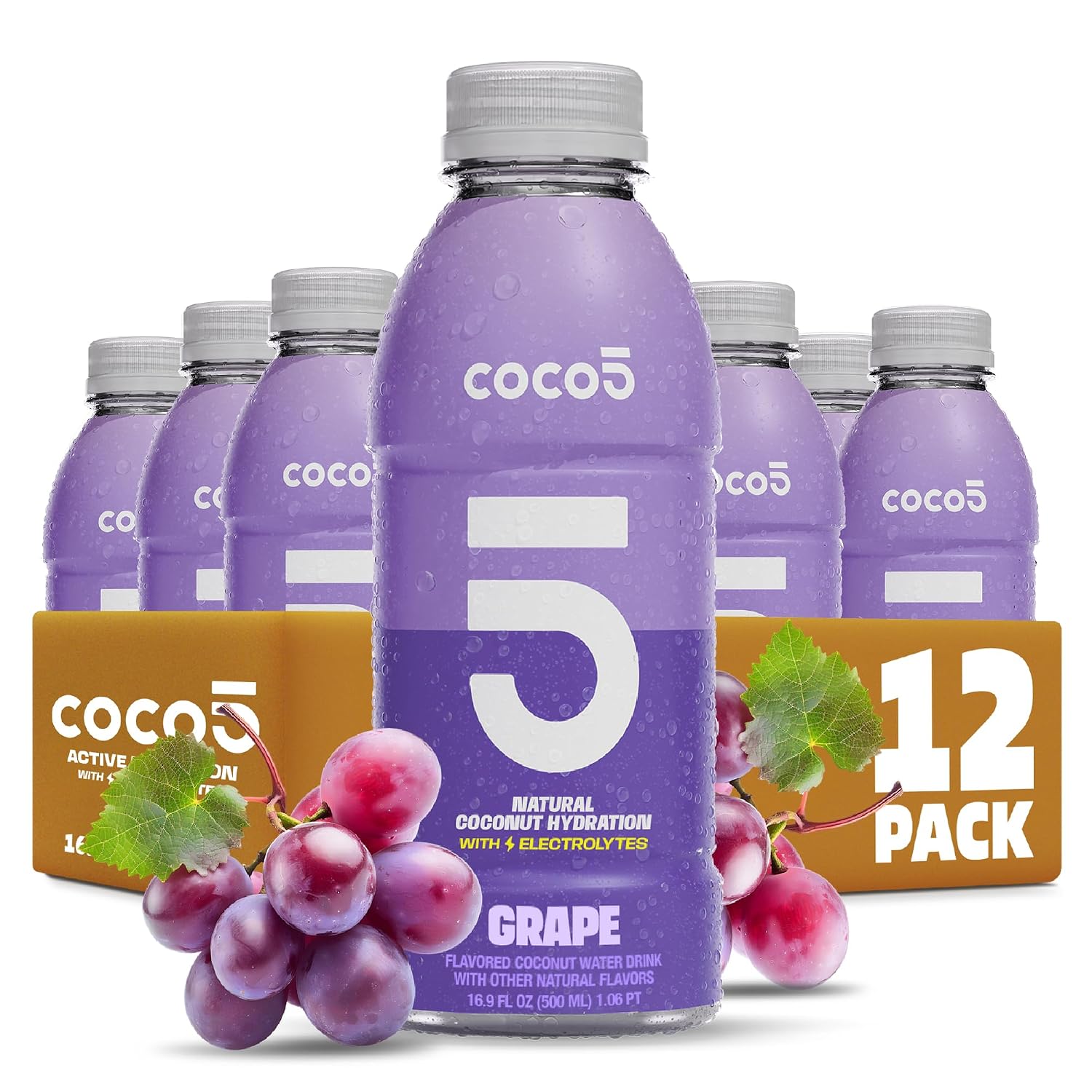 Coco5 Original Coconut Water Natural Electrolyte Sports Drink, 12 Pack | Active hydration. Low sugar, nothing artificial. Potassium, sodium, magnesium, calcium, chloride. 8 real ingredients.