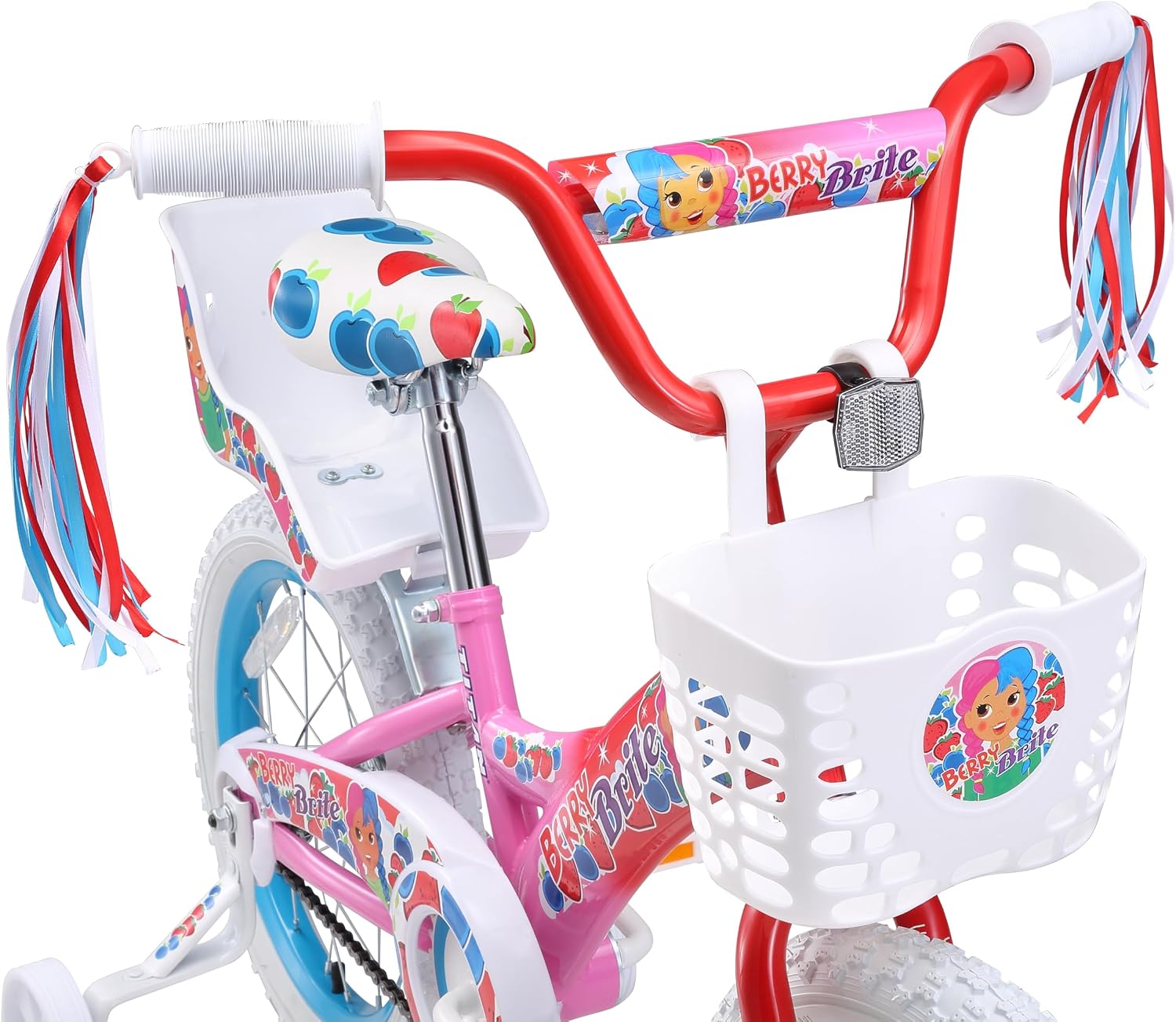 Titan Girls BMX Bike for Kids Ages 4-7, 16-Inch Wheels, 9-Inch Frame, Training Wheels, Toy Seat, Doll Basket, Streamers, First Bike, Princess Bicycle, Gift for Girls
