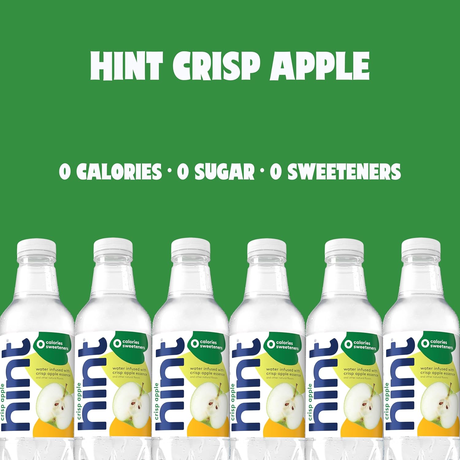 Hint Flavored Water Zero Sugar 0 Calories - Crisp Apple 16 FL oz, 12 pack | Crisp, refreshing water, fruit flavors. 0 calories, 0 sugar, 0 sweeteners. Hydration for wellness. Gluten-free, Kosher, Vegan