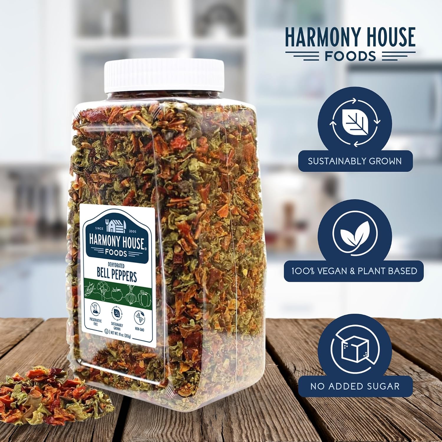 Harmony House Dried Mixed Bell Peppers, Diced – Dehydrated Vegetables for Cooking, Camping, Emergency Supply and More