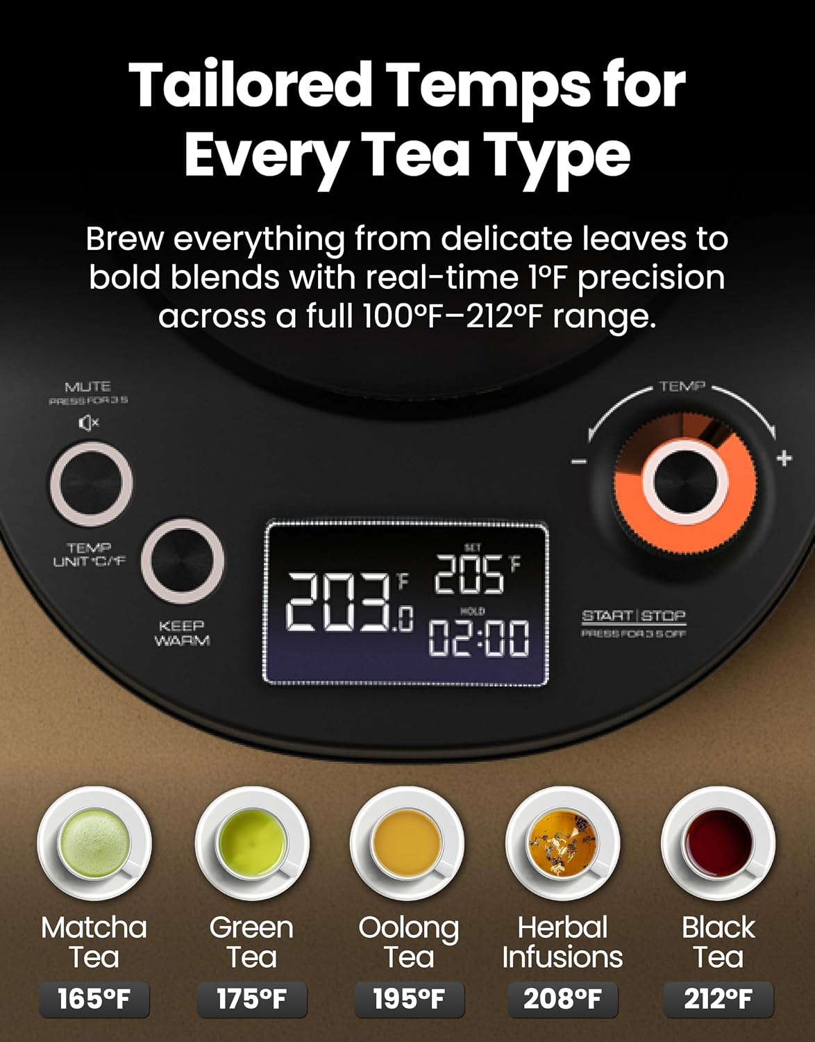 Viante Alba Electric Tea Kettle With Infuser, No Plastic, 1.5L