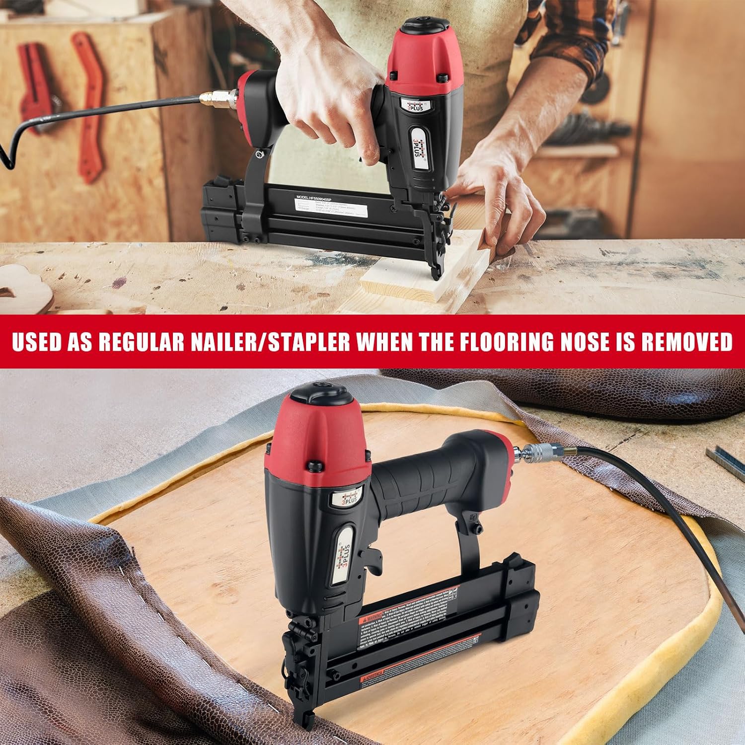 3PLUS HFS509040SP 4-in-1 Pneumatic 18 Gauge Flooring Stapler/Nailer