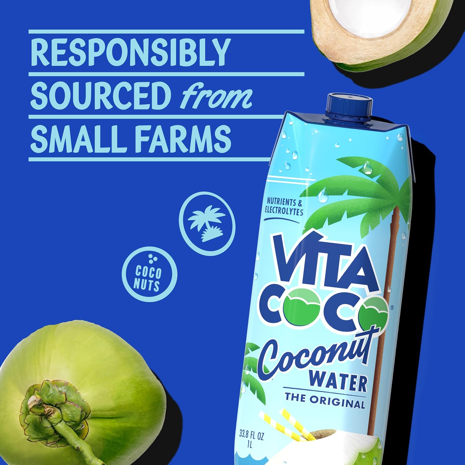 Vita Coco Coconut Water, Pure Original, Refreshing Coconut Taste, Natural Electrolytes, Vital Nutrients, 33.8 Oz (Pack of 6)