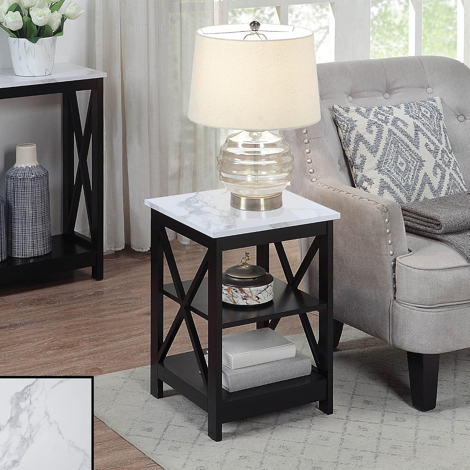 Convenience Concepts Oxford End Table 15.75" - Modern Living Room Table with Storage Shelves, Transitional Nightstand Side Table for Home Decor and Display, Espresso