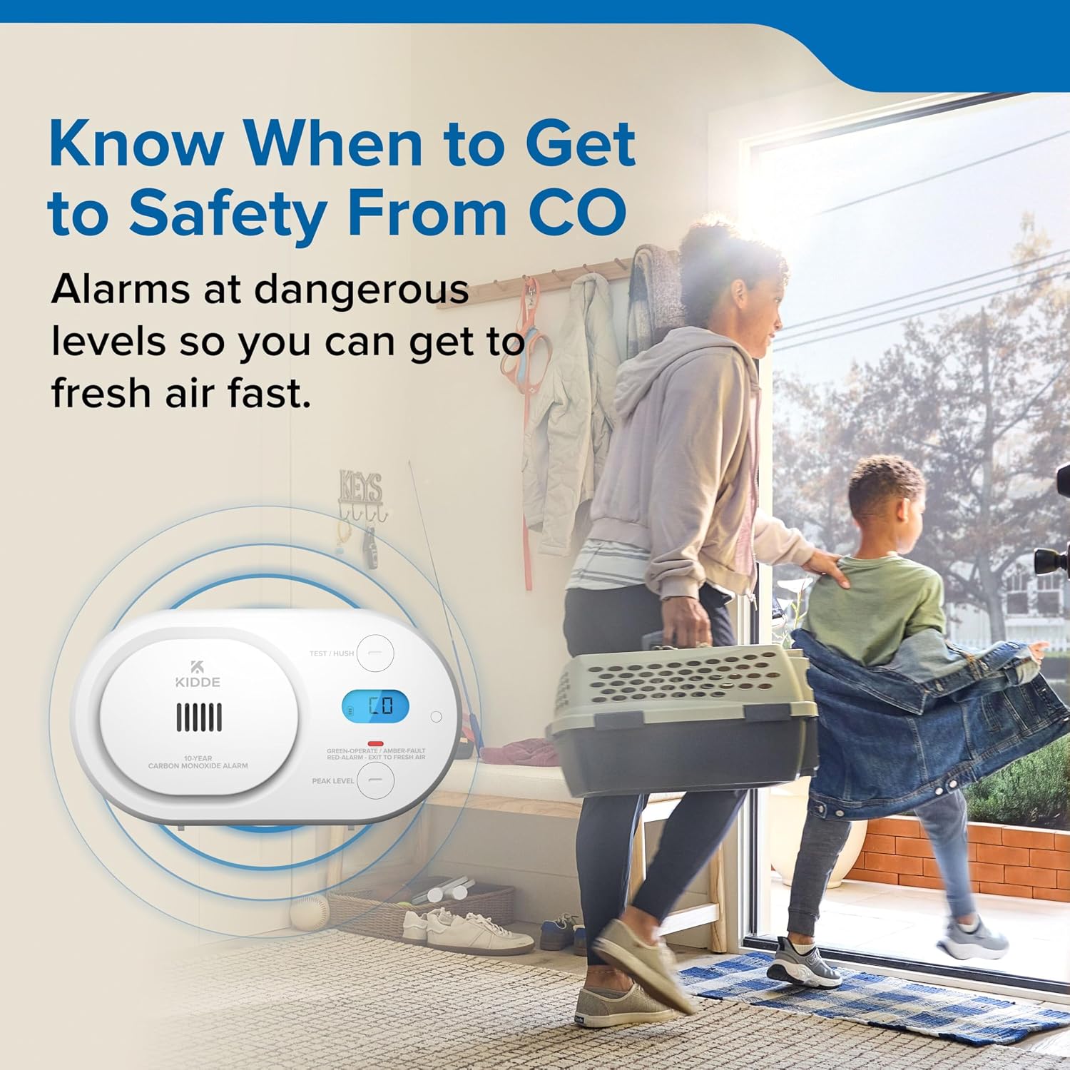 Kidde Carbon Monoxide Detector, 10-Year Battery Powered, Digital Display, LED Status Indicators, 85 dB Alarm, 3rd Edition
