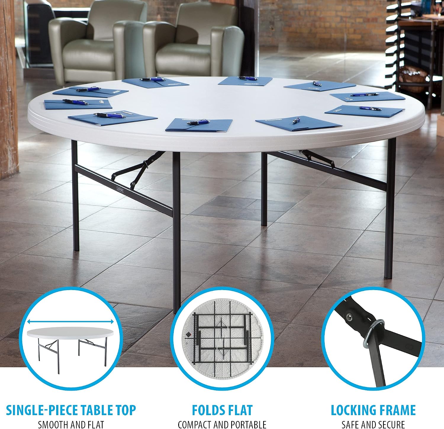 Lifetime 22673 Folding Round Table, 6 Foot, White Granite