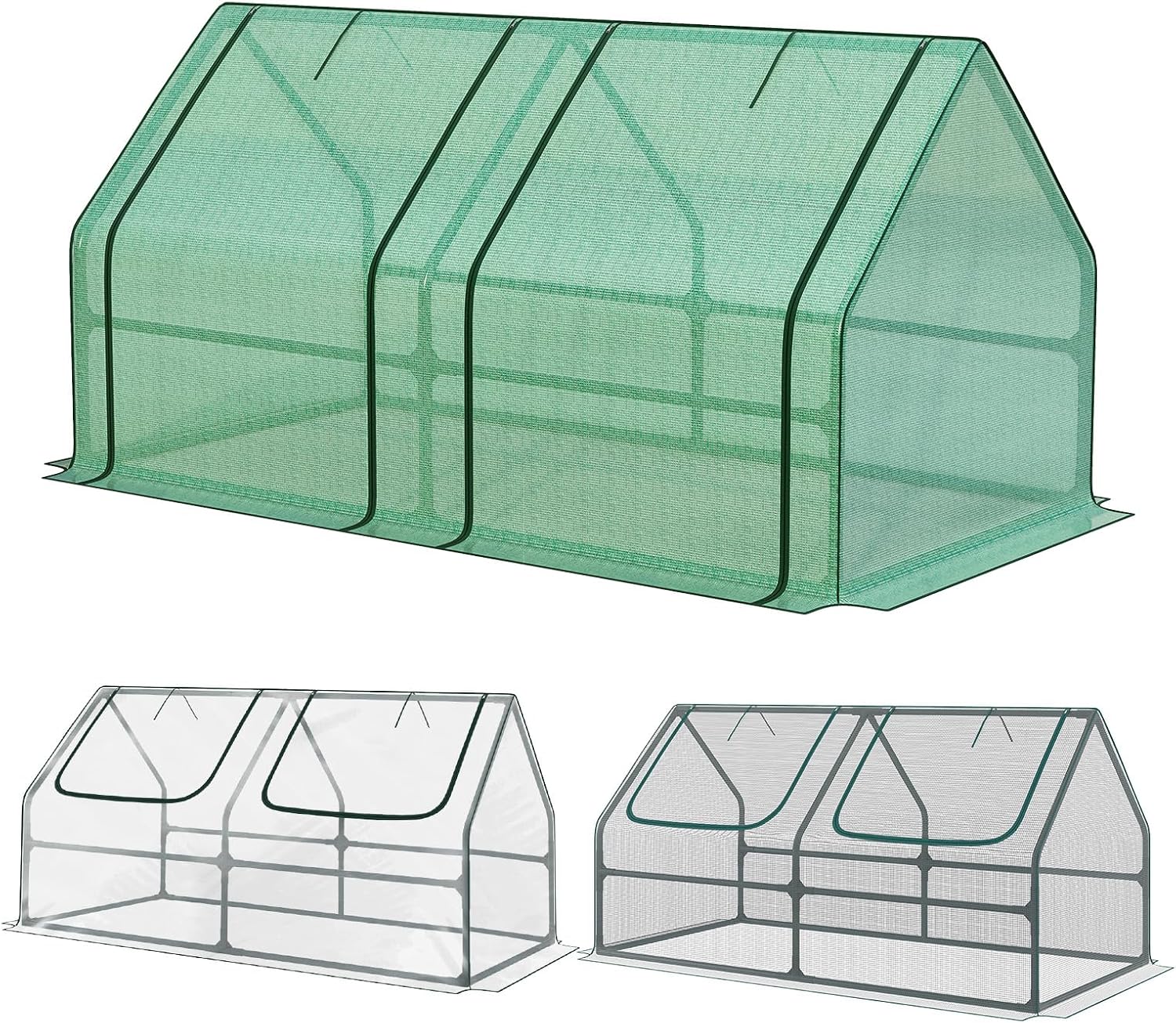 Aoodor 6 x 3 x 3 ft Mini Greenhouse with 2 Zipper Doors, Water-Resistant, UV-Protected for Flowers, Vegetables, and Herbs, Green
