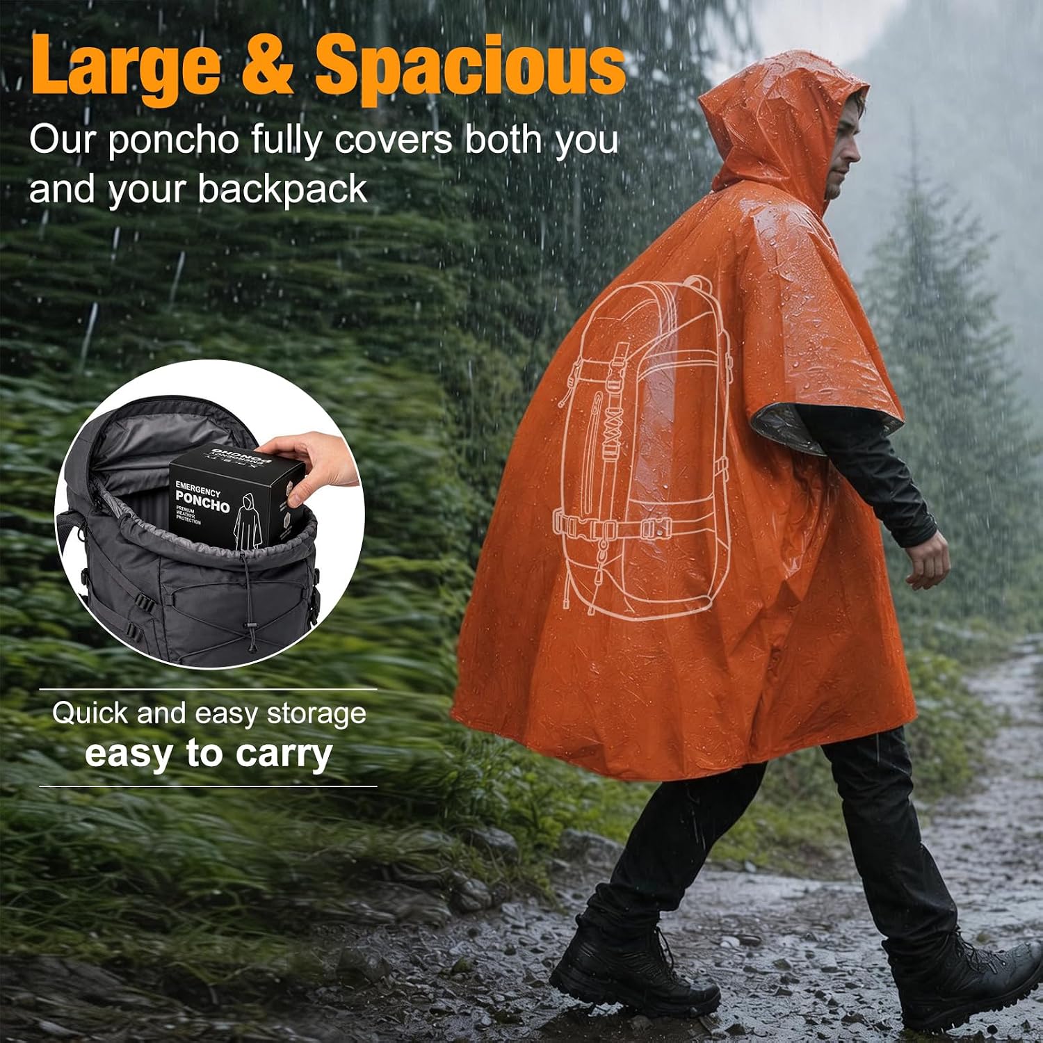 4 Pack Emergency Survival Mylar Poncho | 90% Heat Retention, Waterproof, Windproof, Tear-Resistant, Individually Packed for Hiking, Camping, Car Emergency Kit