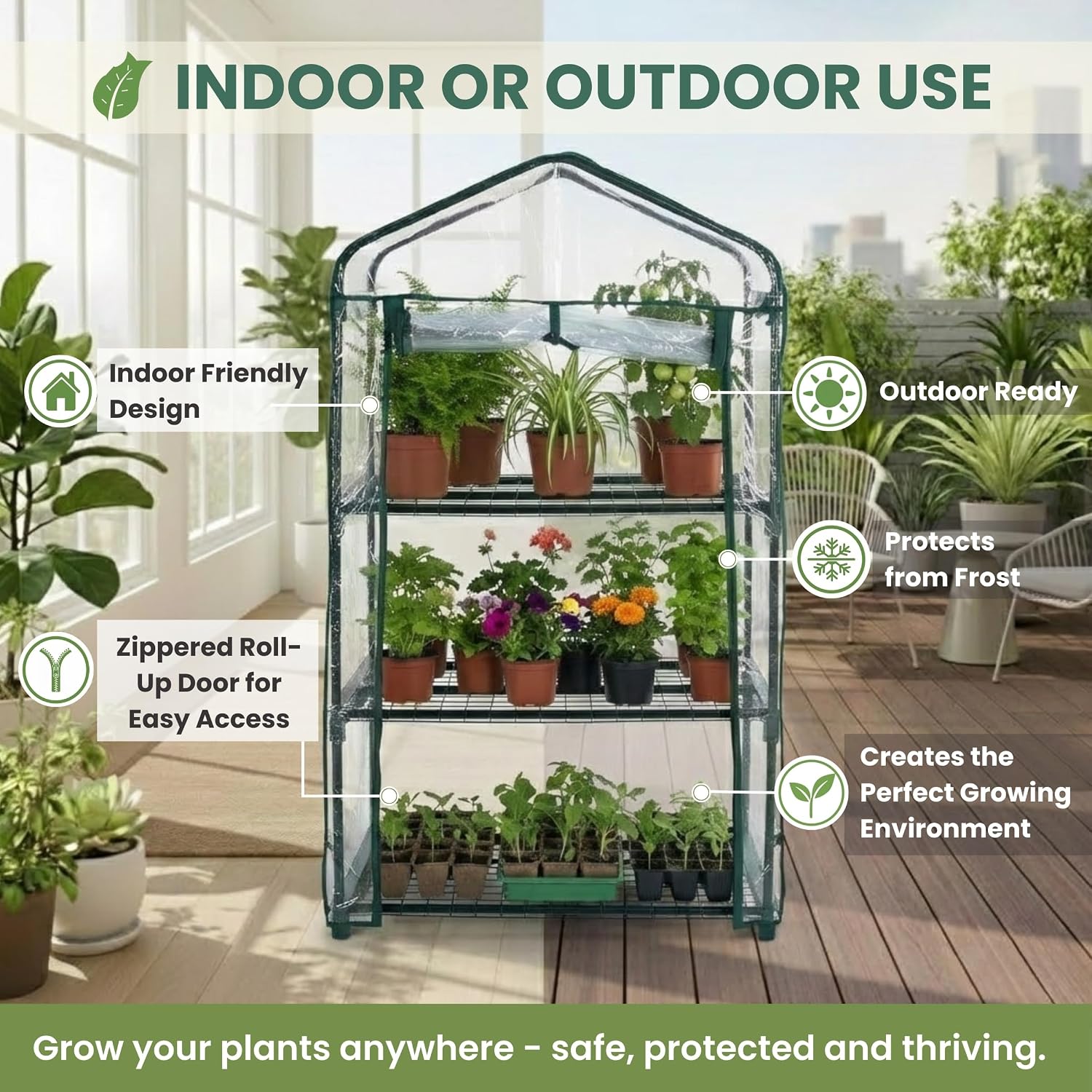 3 Tier Mini Greenhouse - Portable Greenhouse with Rust-Resistant Frame and PVC Cover for Indoor/Outdoor - 27.5x19x50-Inch Green House by Pure Garden