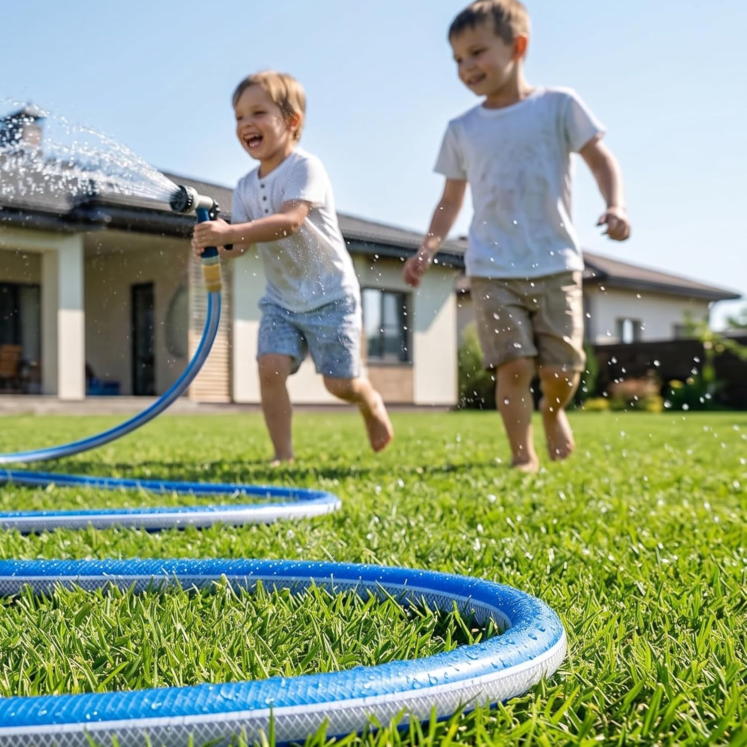 Lead-in Yellow Short Garden Hose 3/4 in. x 5 ft. -No Kink, Leak Free, Flexible, Male to Female Fittings -Heavy Duty Lightweight PVC Water Hose -150PSI Work & 500PSI Burst, for Reel Cart & Outdoor Use