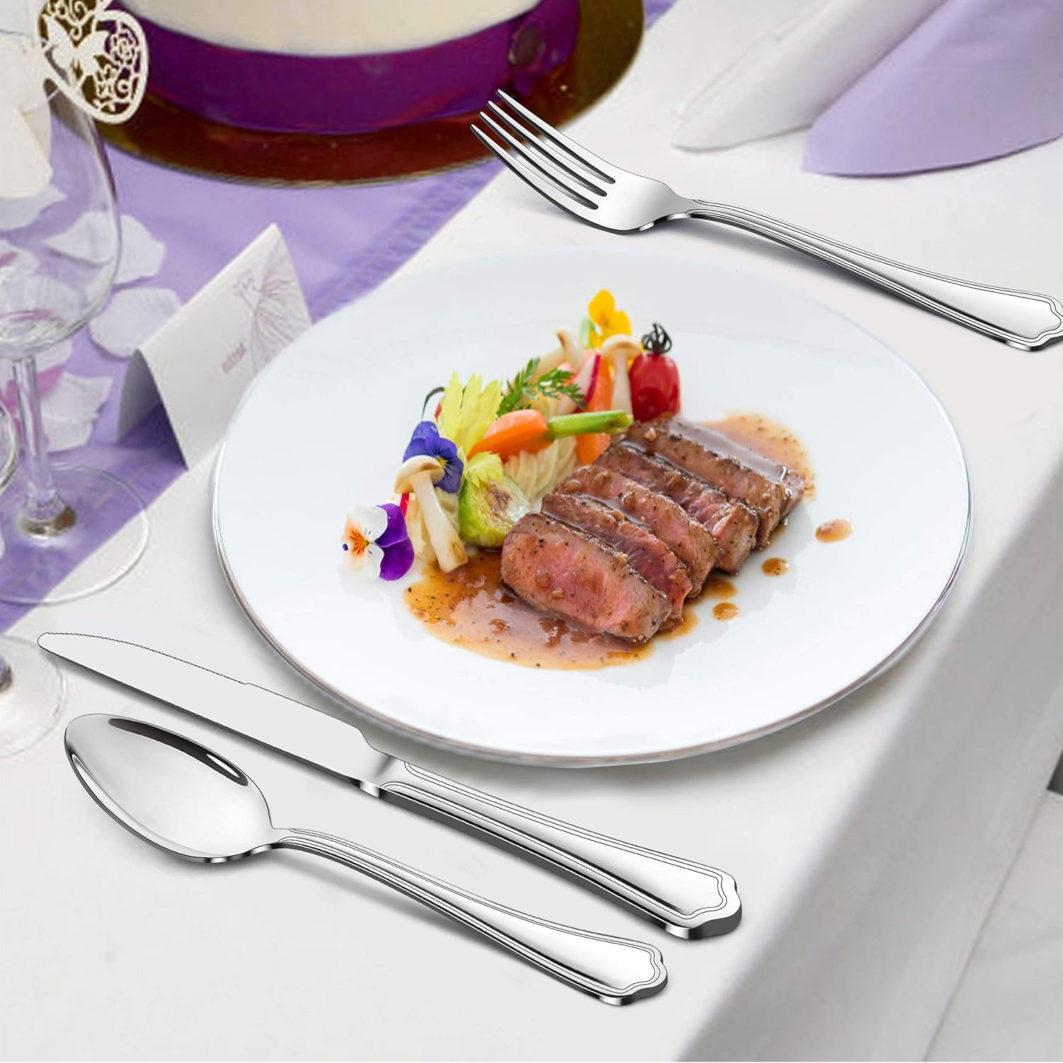 LIANYU 77-Piece Silverware Flatware Set for 12, Stainless Steel Cutlery Set