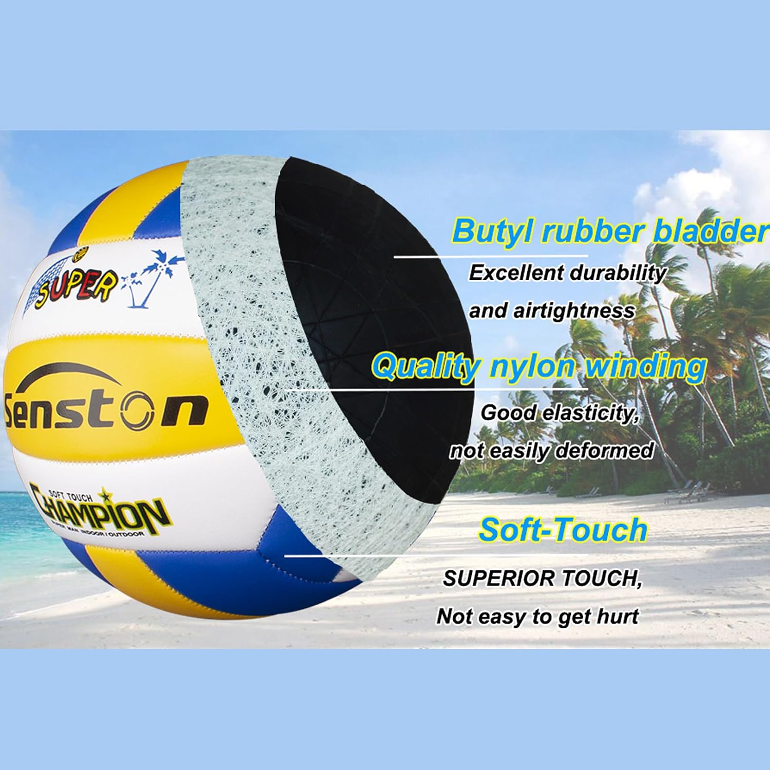 Senston Volleyball Official Size 5 Soft Waterproof for Indoor Outdoor Beach