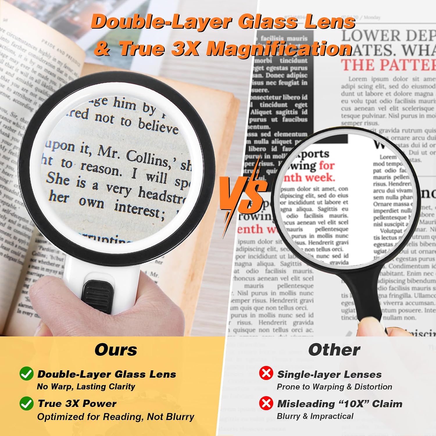 AIXPI Magnifying Glass with Light, Double-Layer Glass Lens Handheld Large Magnifying Glass 12 LED Lighted Magnifier for Seniors Reading, Coins