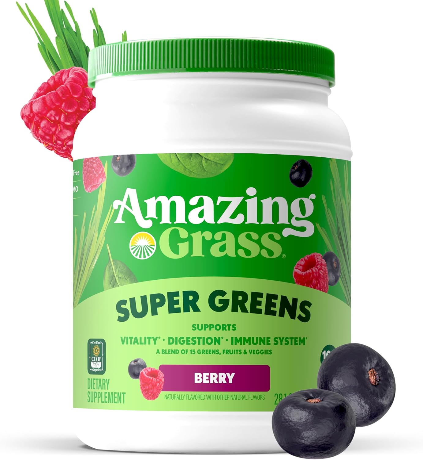 Amazing Grass Super Greens Powder Original, 60 Servings, 16.9 oz | Organic Greens Superfood Powder with Spirulina, Beet Root, Probiotics & Digestive Enzymes to Support Digestion