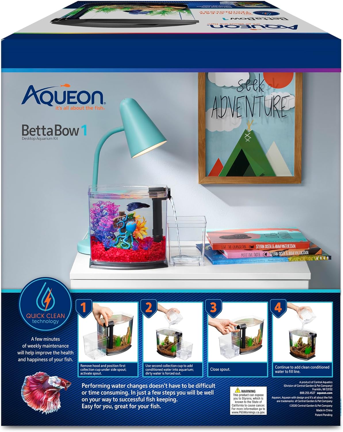 Aqueon BettaBow with Quick Clean Technology Aquarium Kit, Freshwater, Betta Fish, 1-Gallon, Black