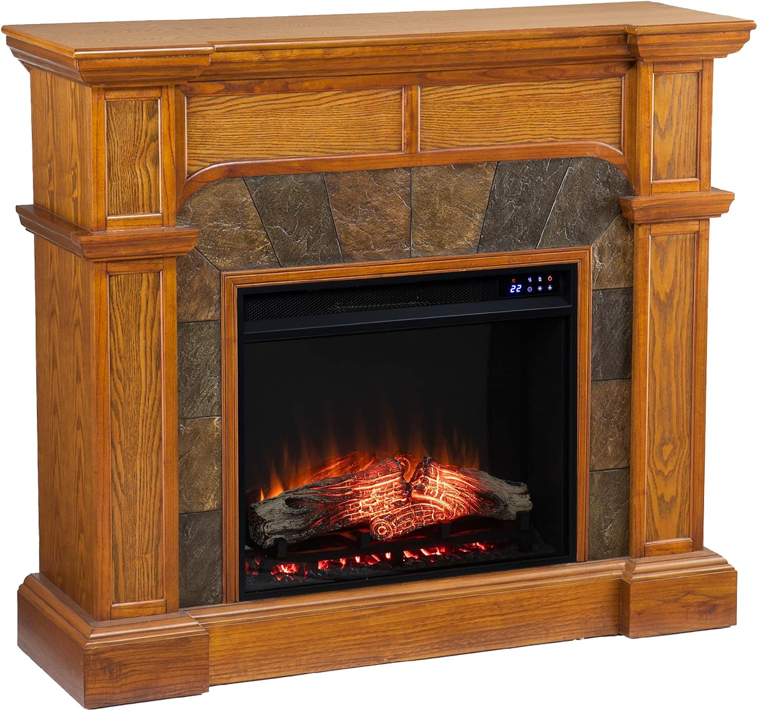 SEI Furniture Cartwright Corner Convertible Earth Tone Tile Electric Fireplace, New Mission Oak