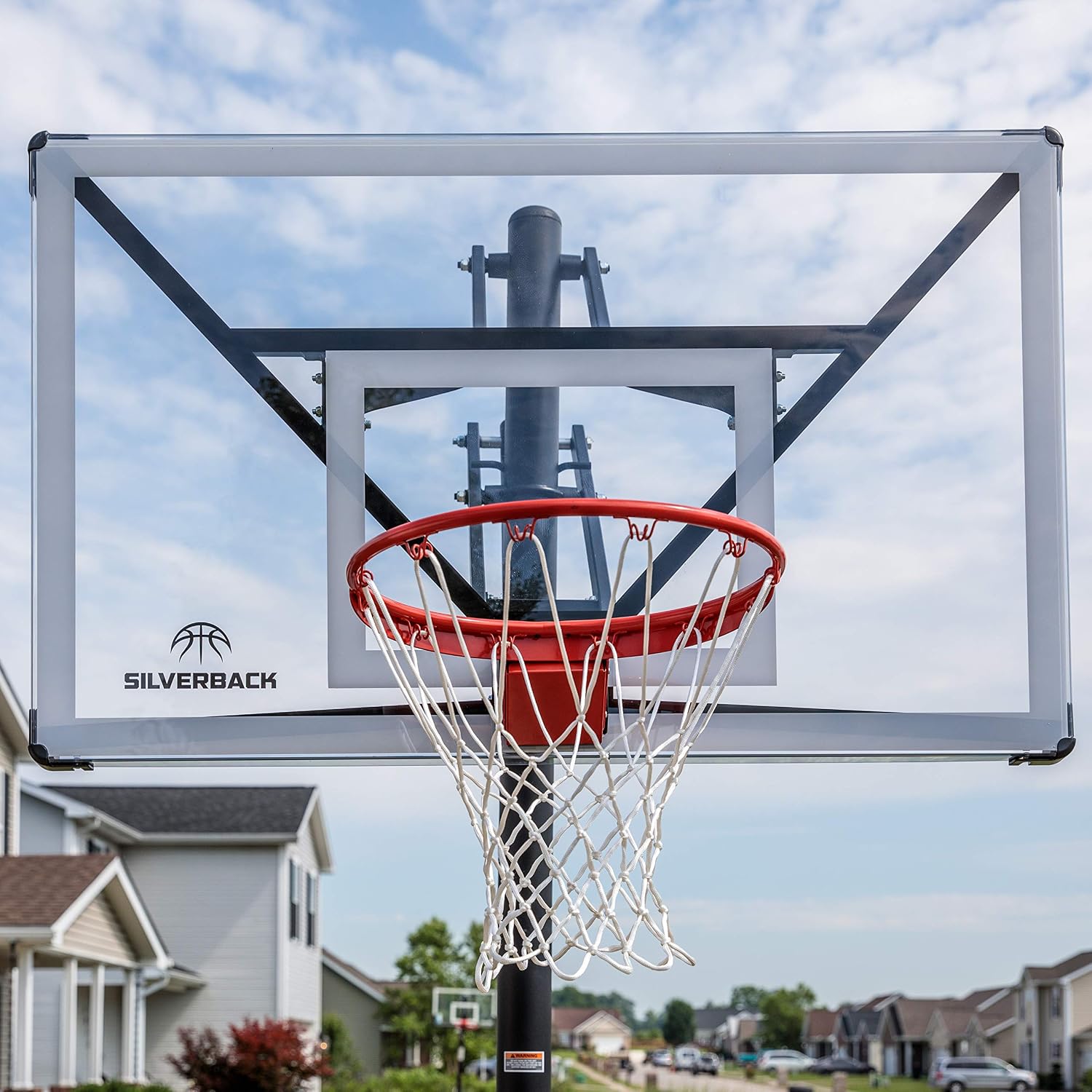 Silverback Height Adjustable In-Ground Basketball Hoop with Tempered Glass Backboard, Pro-Style Breakaway Rim, Pole and Backboard Pad