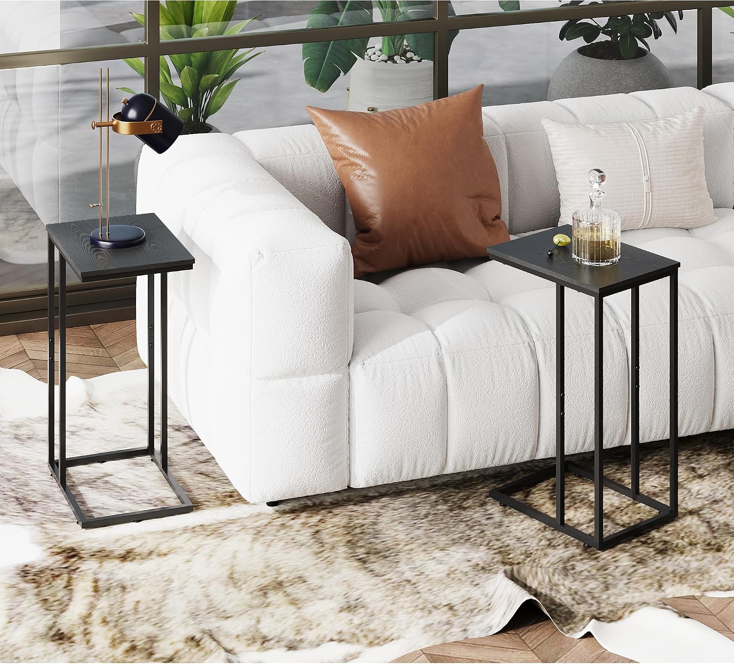 WLIVE C Shaped End Table, Small Side Tables for Sofa and Bed, Couch Table that Slides Under for Living Room, Bedroom, Home Office, Small Spaces