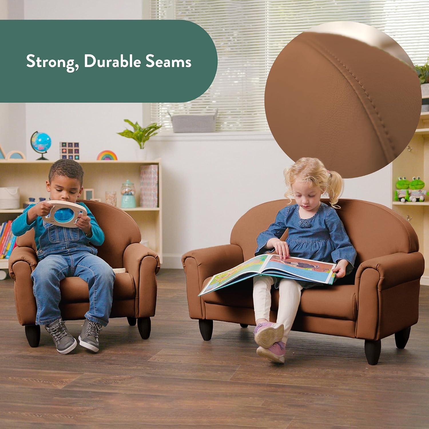 Children's Factory Upholstered Toddler Couch, Sofa, Deep Water