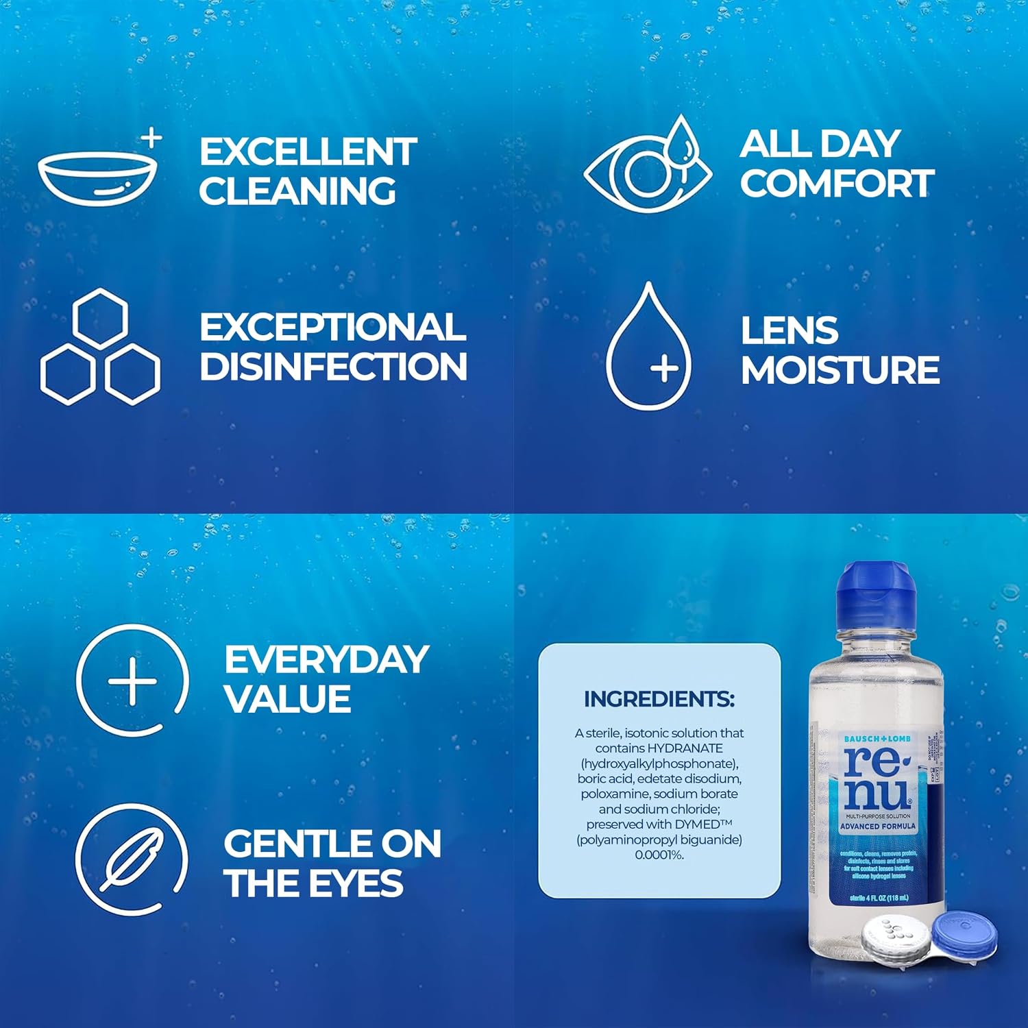 Renu Contact Lens Solution, Advanced Formula, Multi-Purpose Solution with Lens Case, Gently Cleans, Disinfects