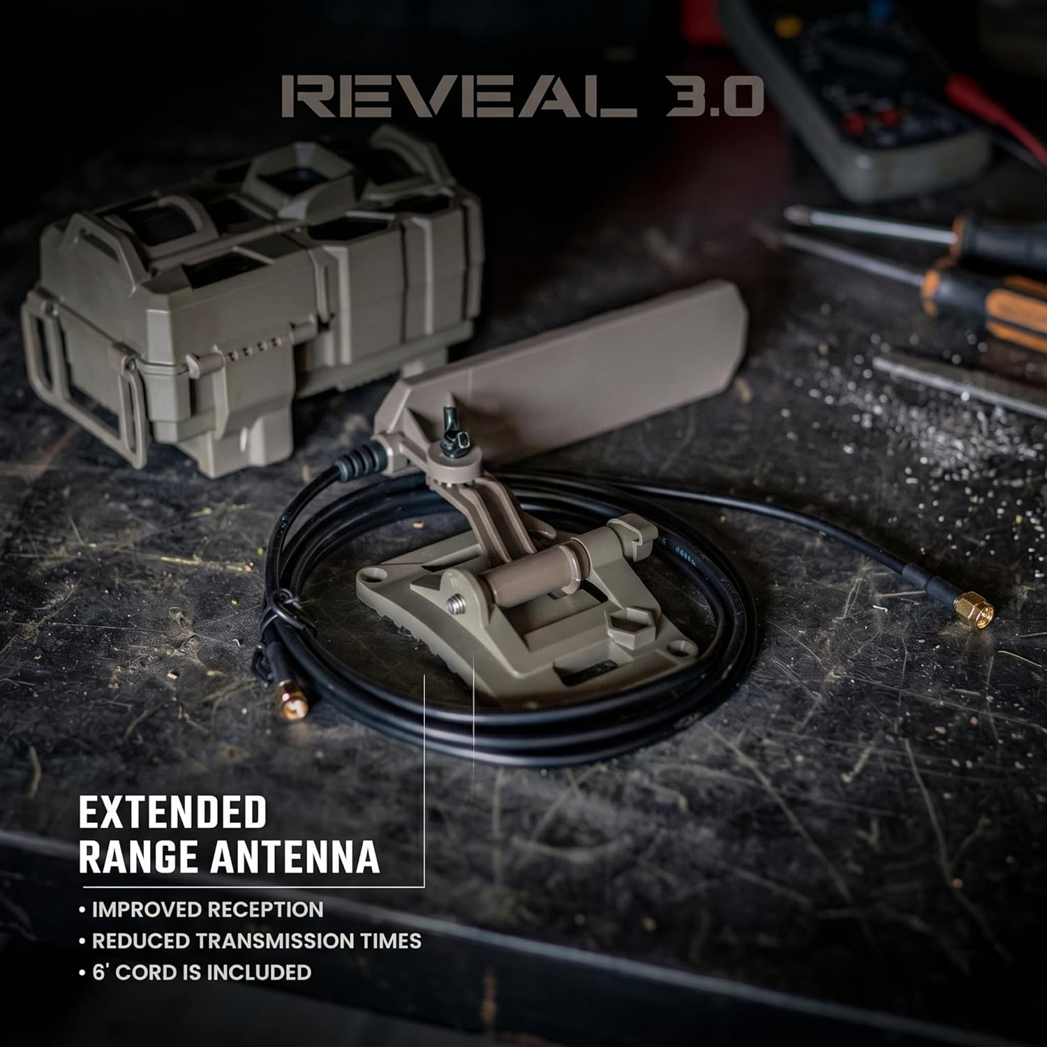 TACTACAM Reveal Extended Range Booster Antenna for Reveal Cell Trail Cams | 6-ft cable for flexible mounting, improves reception in weak-signal areas