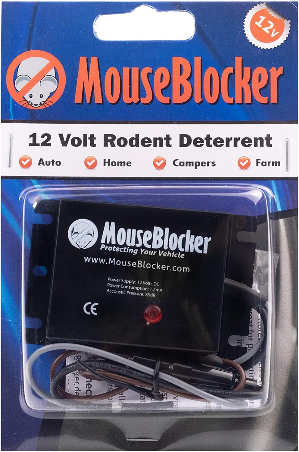 MouseBlocker 12V Ultrasonic Under Hood Mouse and Rodent Deterrent for Your Vehicle