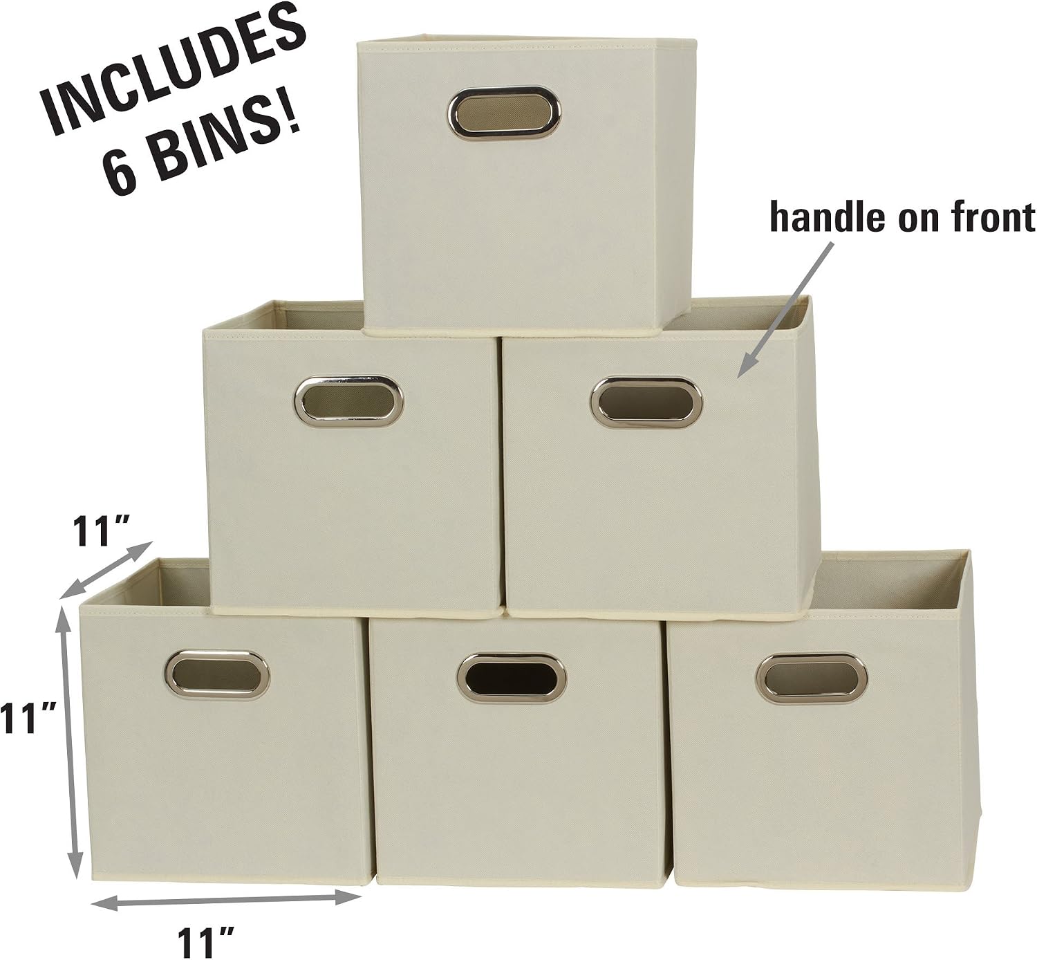 Household Essentials Fabric Storage Bins 6 Piece Set, Strong Poly-Woven Fabric, Sturdy Chipboard Sides, Grommet Front Handle, Stackable and Foldable, Classic Design, Navy