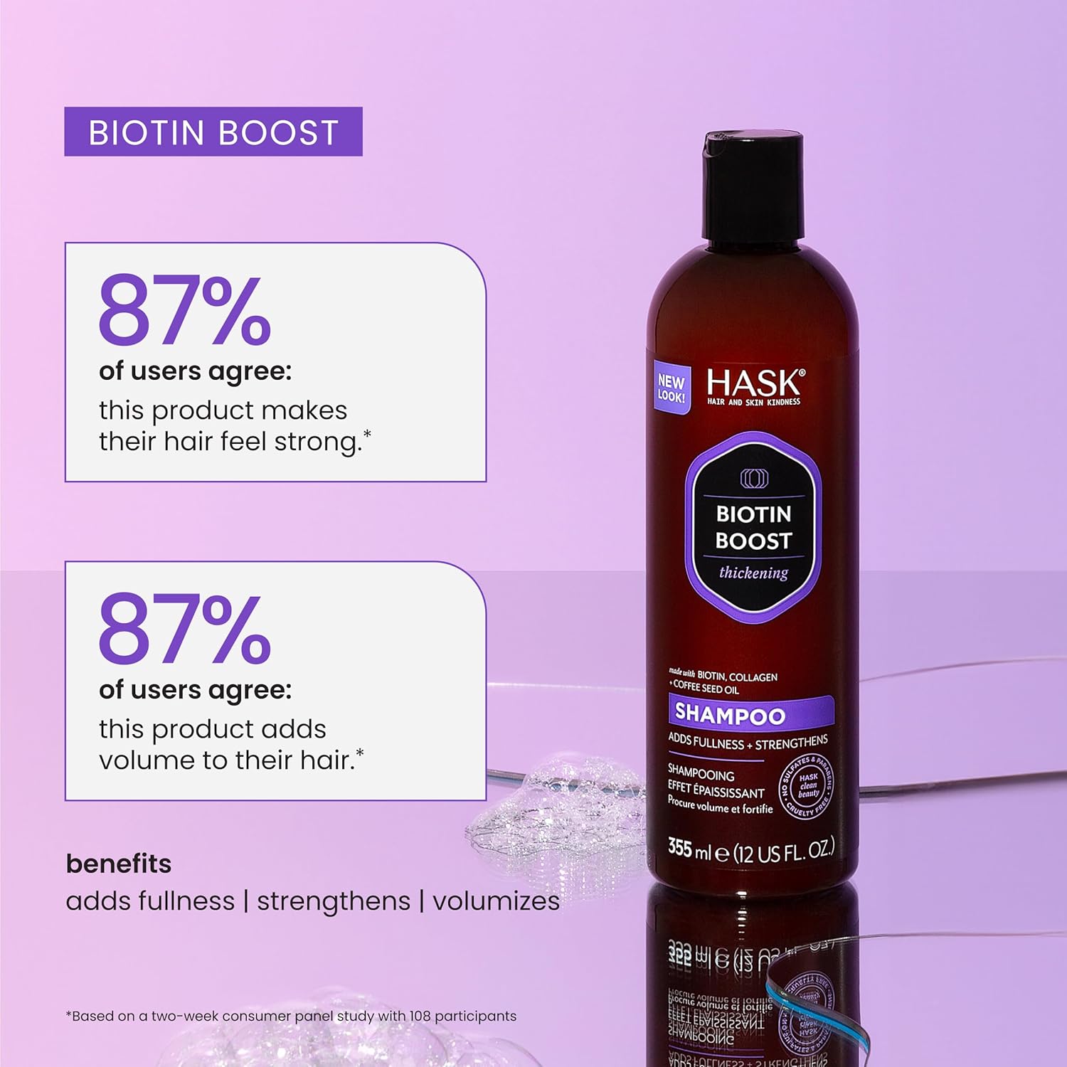 HASK Biotin Boost Thickening Shampoo + Conditioner Set | Adds Fullness, Strengthens, Volumizes, Sulfate-Free, Paraben-Free, Gluten-Free, Color Safe | 12oz each