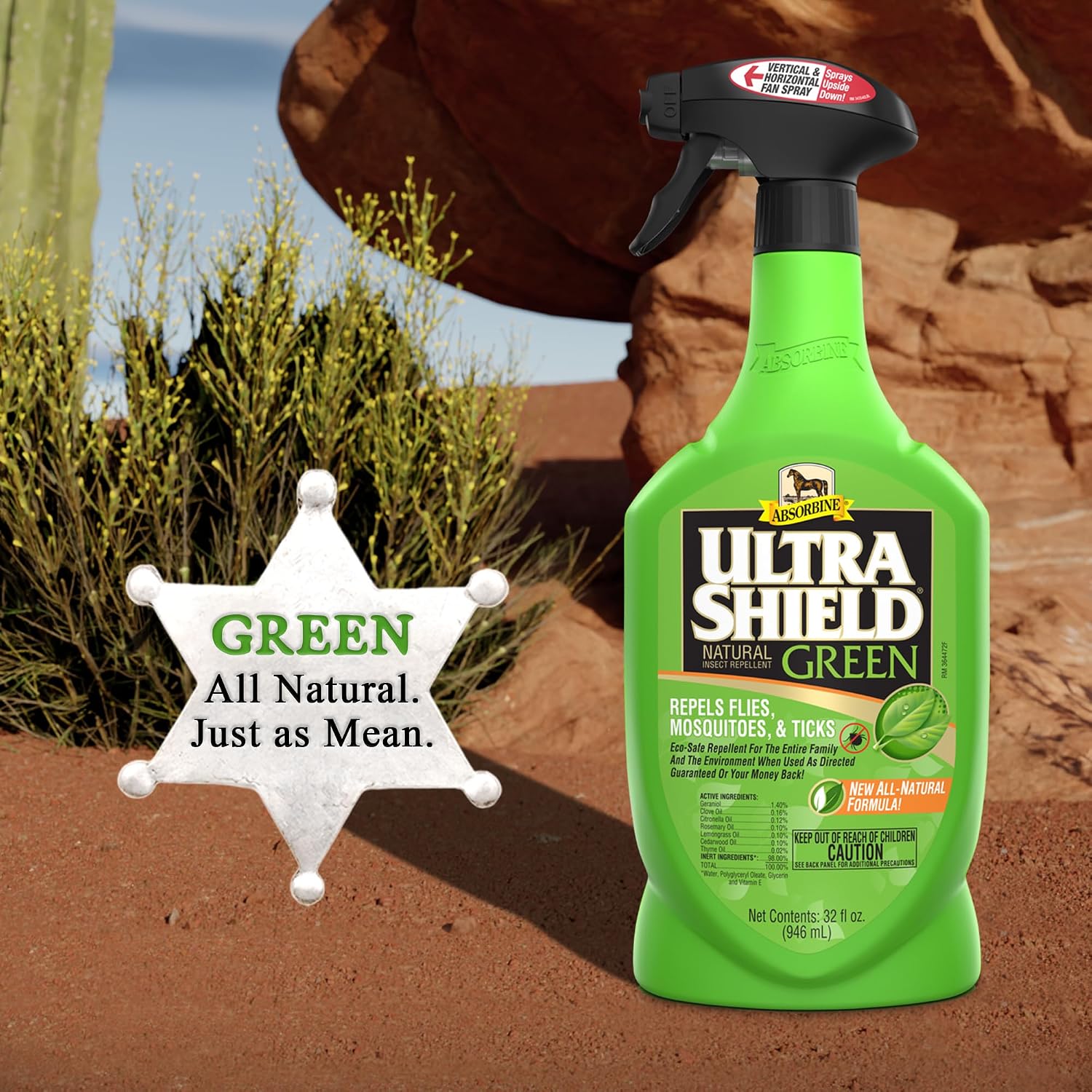 Absorbine UltraShield Green Natural Insect Repellent, 128 fl oz Gallon | Use on Horses & Dogs, Botanical Essential Oils, Daily Use, Repels 70+ Species Including Flies, Mosquitoes, Gnats & Ticks