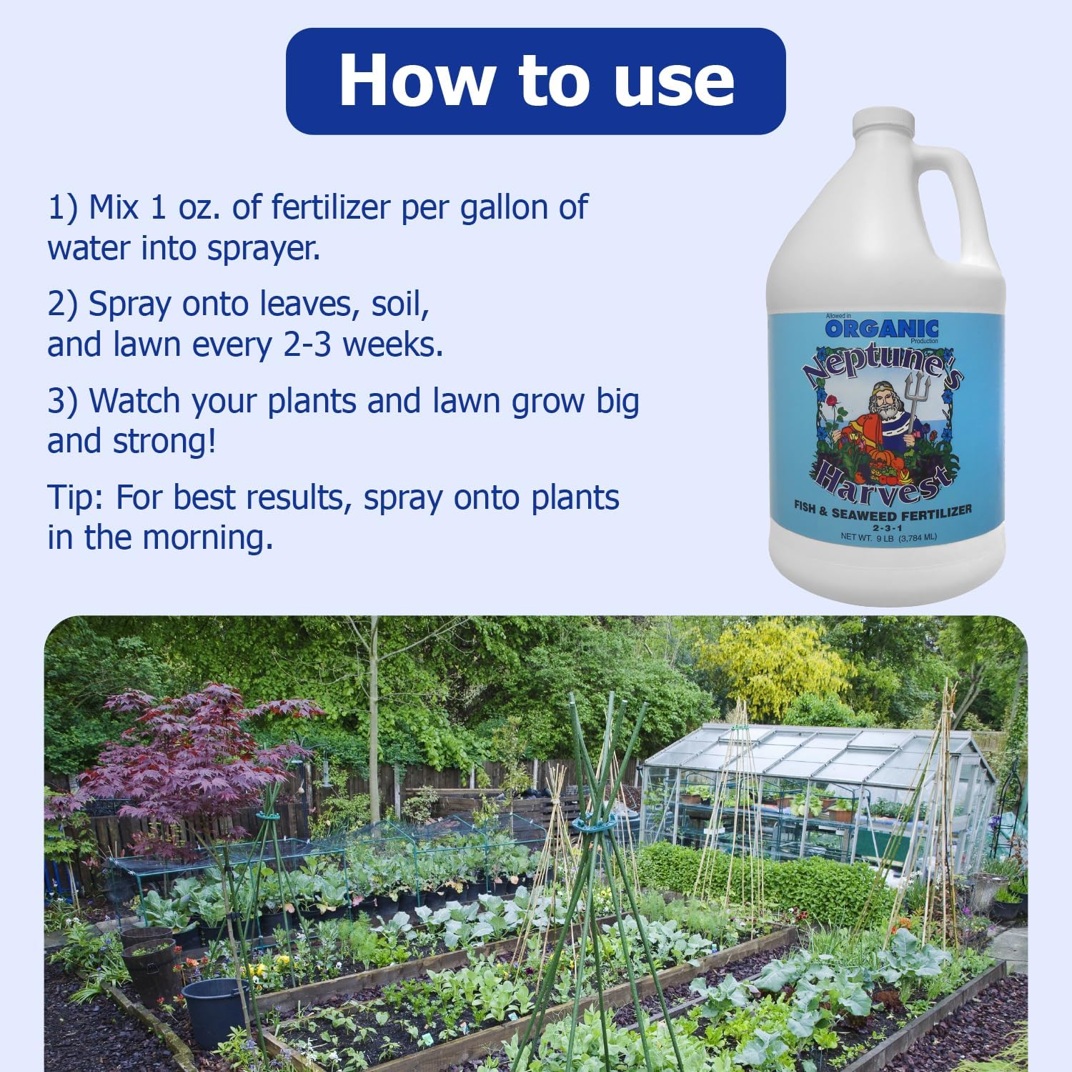 Neptune's Harvest Fish & Seaweed Liquid Fertilizer (2-3-1) - 1 Gallon Bottle - Plant Food for Garden - Indoor & Outdoor Organic Plant Fertilizer for Vegetables, Flowers, Fruit, and Lawns