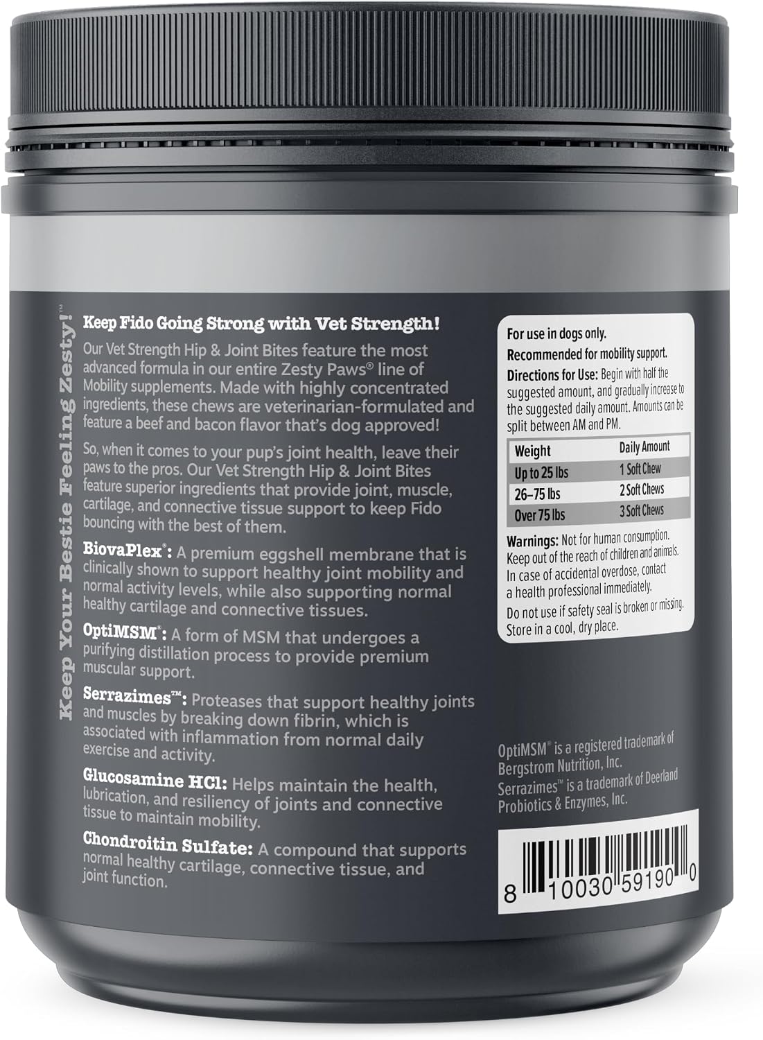 Zesty Paws Hip and Joint Supplement for Dogs - Glucosamine with Chondroitin, MSM, Vitamins C and E Dog Joint Relief - Mobility Bites Duck – 90 Count
