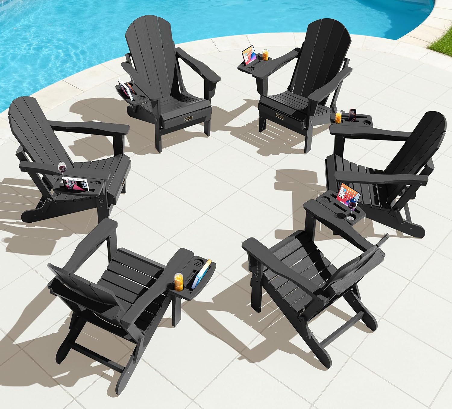 SERWALL Folding Adirondack Chairs with Cup Holder, Outdoor Fire Pit - Blue