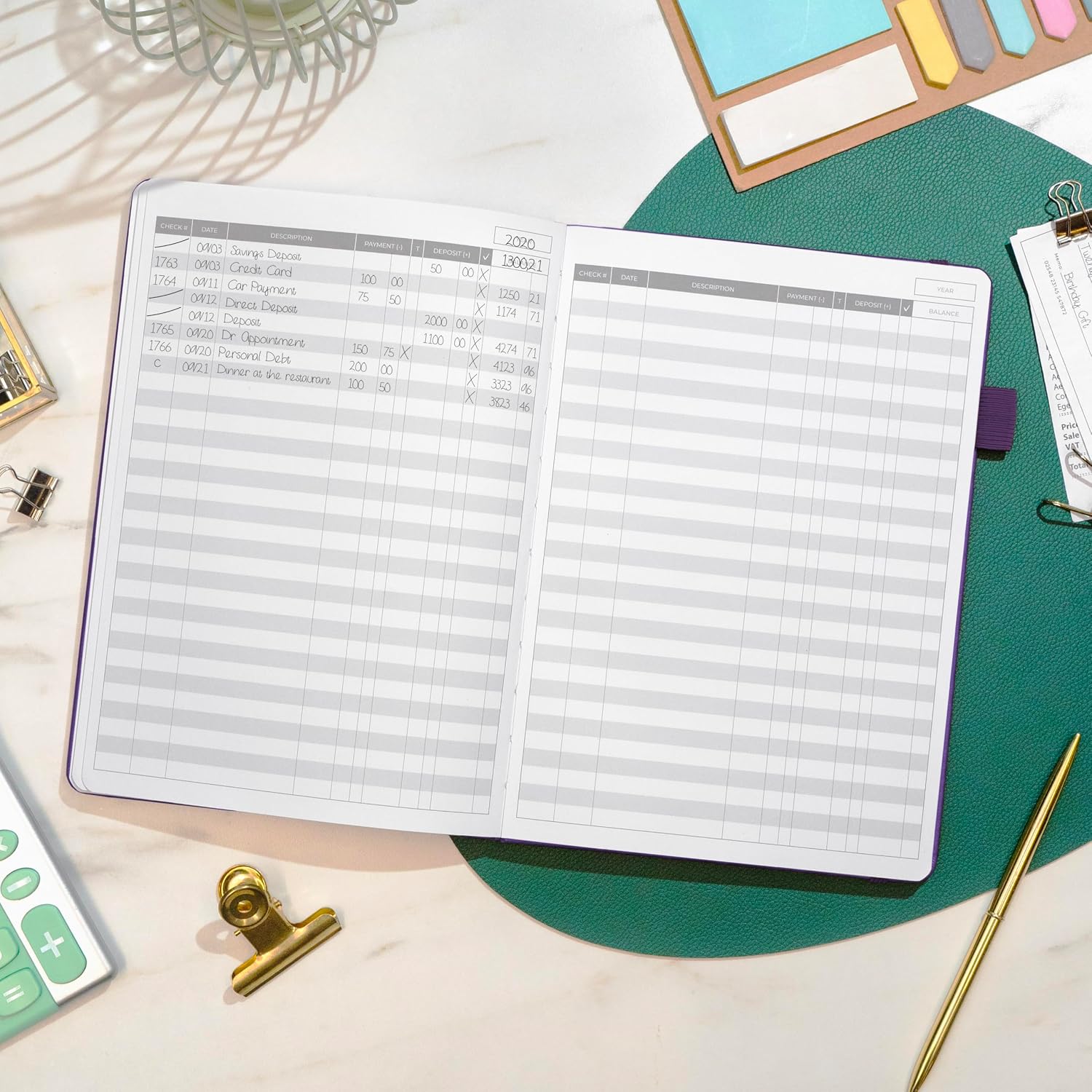 Clever Fox Check Register Book, Checkbook Ledger, 5.8x8.3 Purple