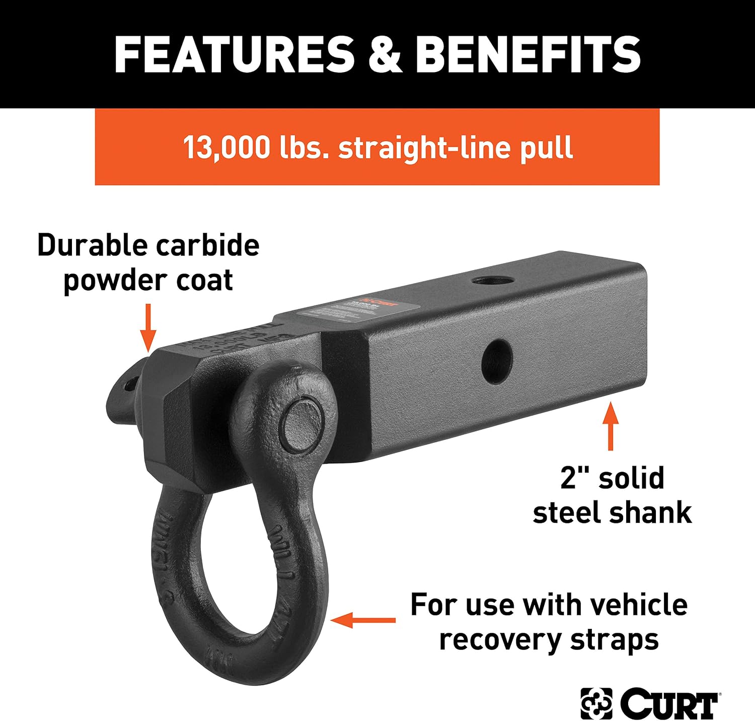 CURT 45832 D-Ring Shackle Mount Trailer Hitch, Fits 2-Inch Receiver, 13,000 lbs.