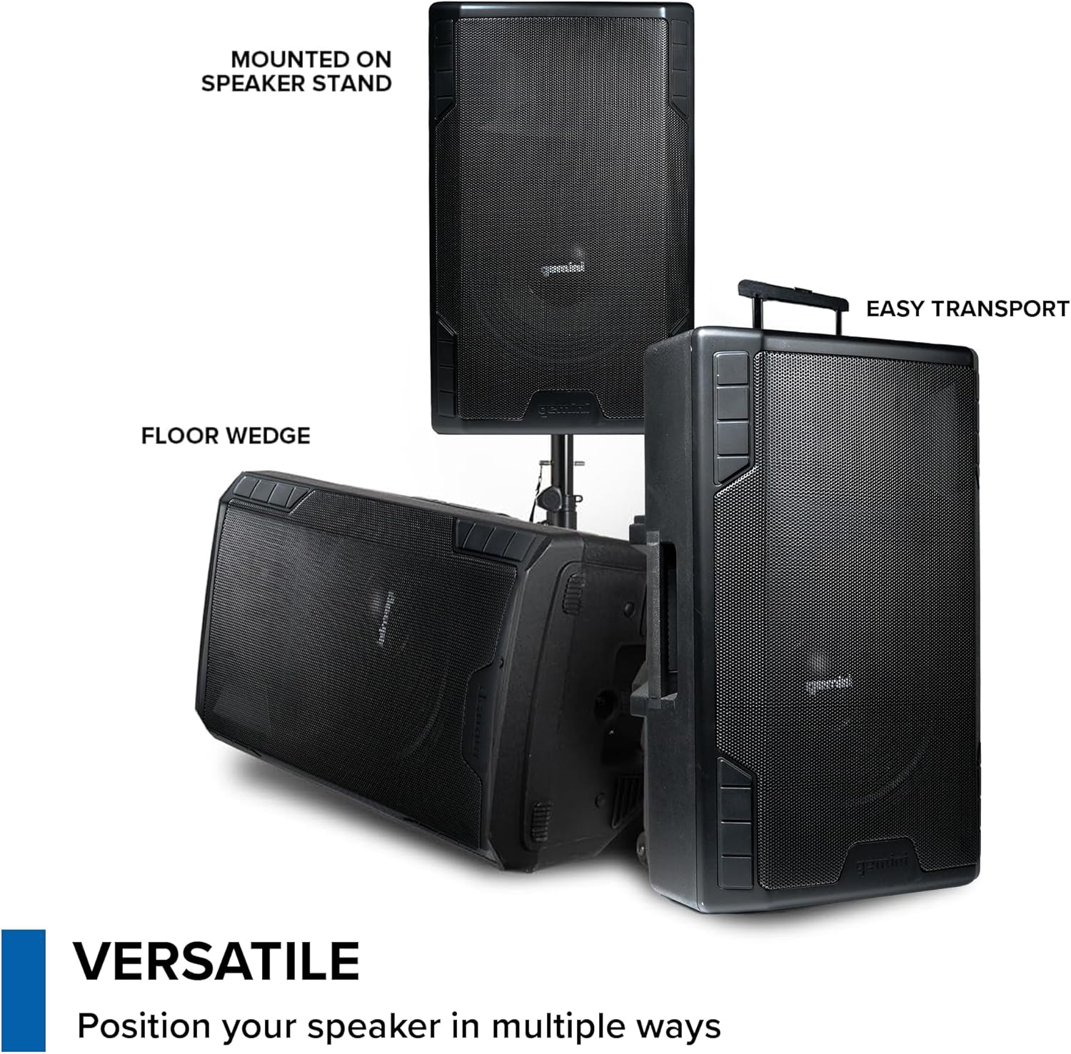 Gemini 15" Bluetooth PA Speaker, 1800 Watts, 3-Ch Mixer (GSP-2200)