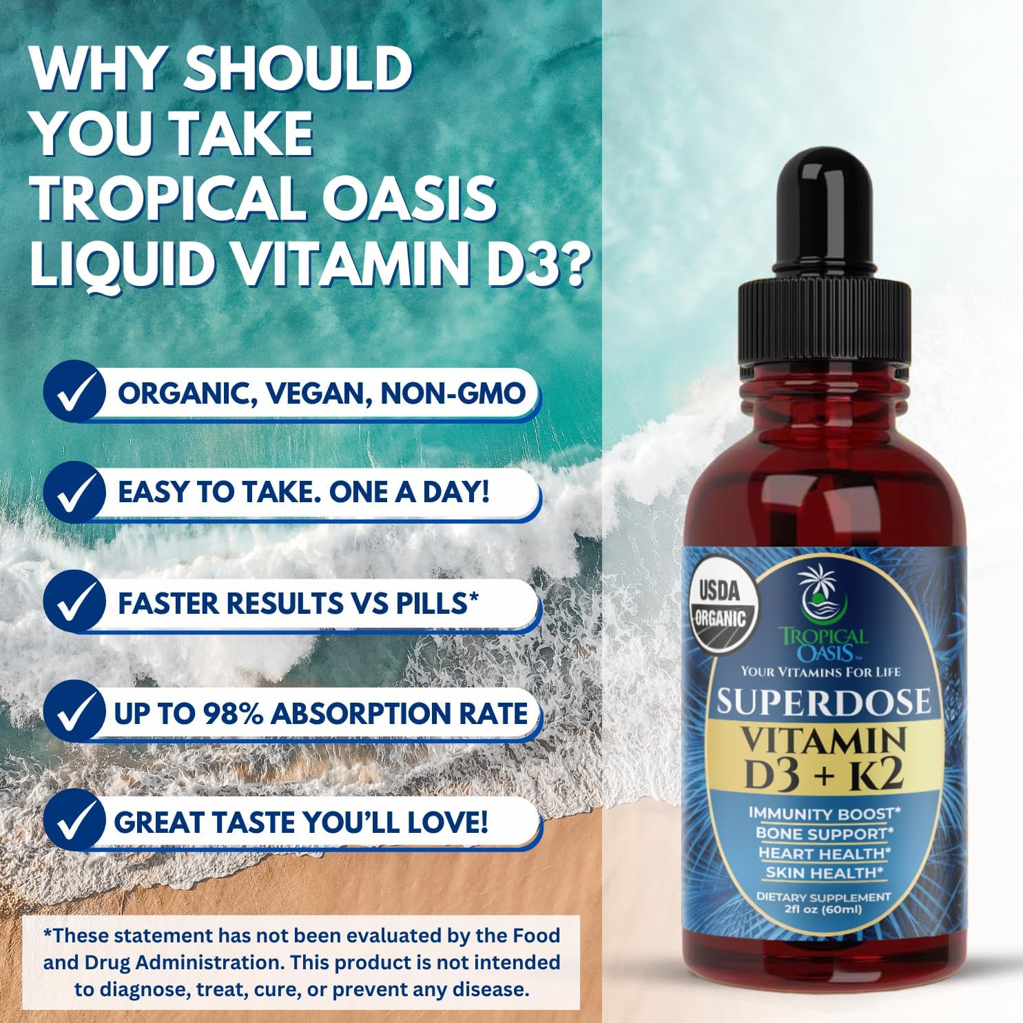 Tropical Oasis Adult Liquid Multivitamin -Liquid Multi-Vitamin and Mineral Supplement with 125 Total Nutrients Including; 85 Vitamins & Minerals, 23 Amino Acids, and 18 Herbs - 16 fl oz, 32 serv