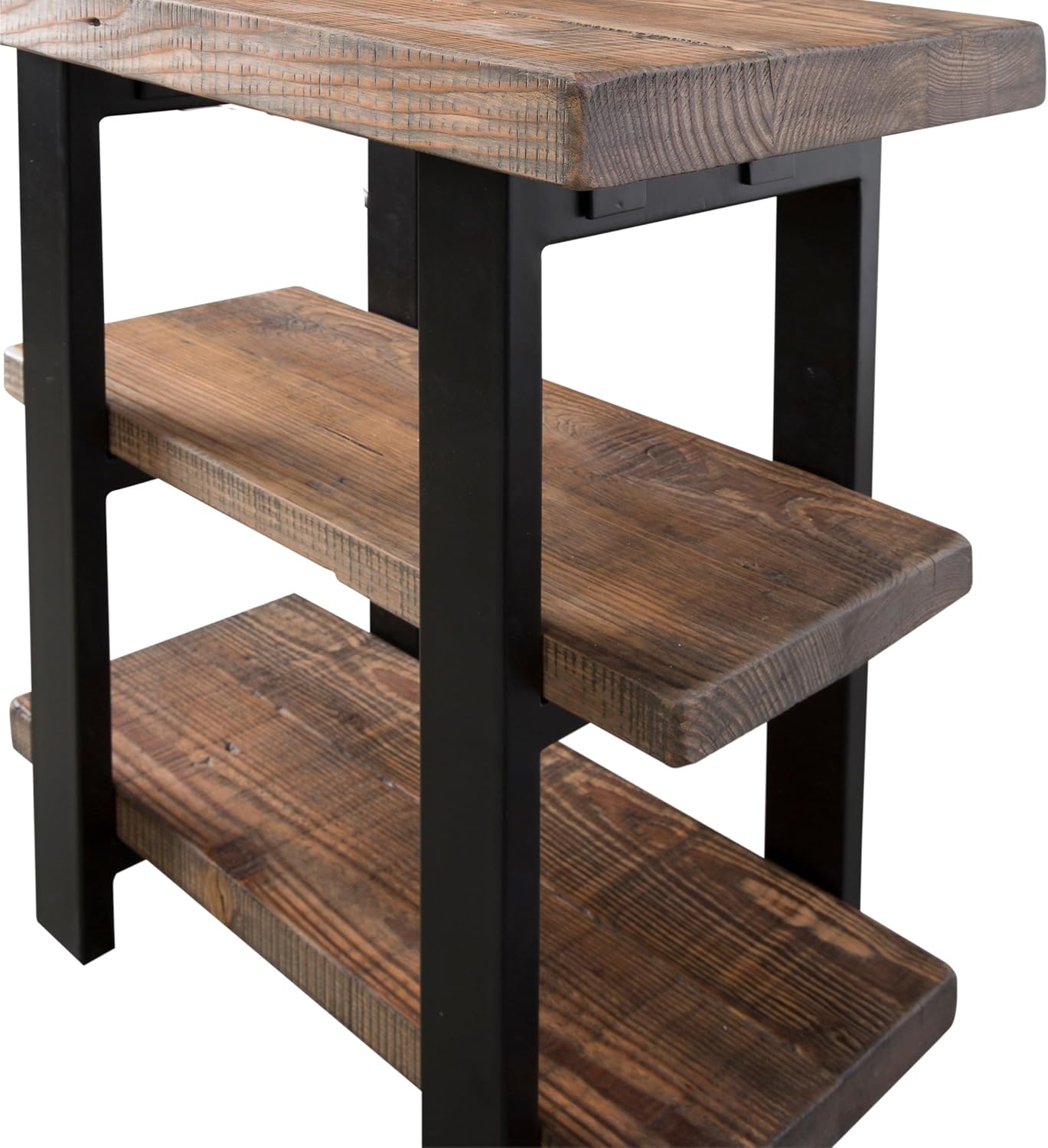 Alaterre Furniture Pomona Solid Wood 2-Tier End Table, Rustic Brown, 27” | Nightstand with Storage Shelf and Metal Legs, Industrial Farmhouse Chair Side Table for Living Room or Bedroom