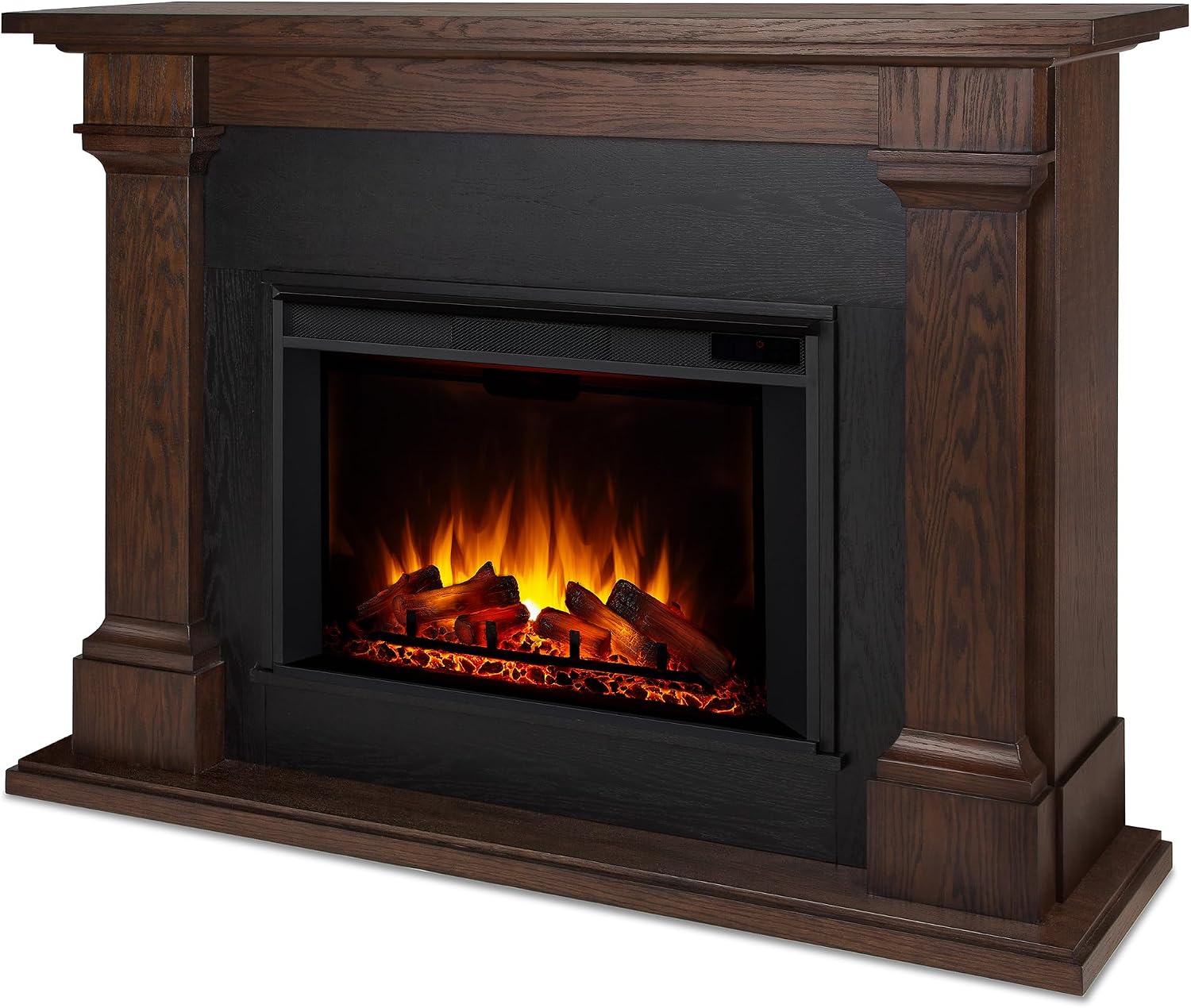 Real Flame Callaway 63" Grand Electric Fireplace with Mantel in Chestnut Oak, Free-Standing Oversized Indoor Electric Fireplace with Mantel