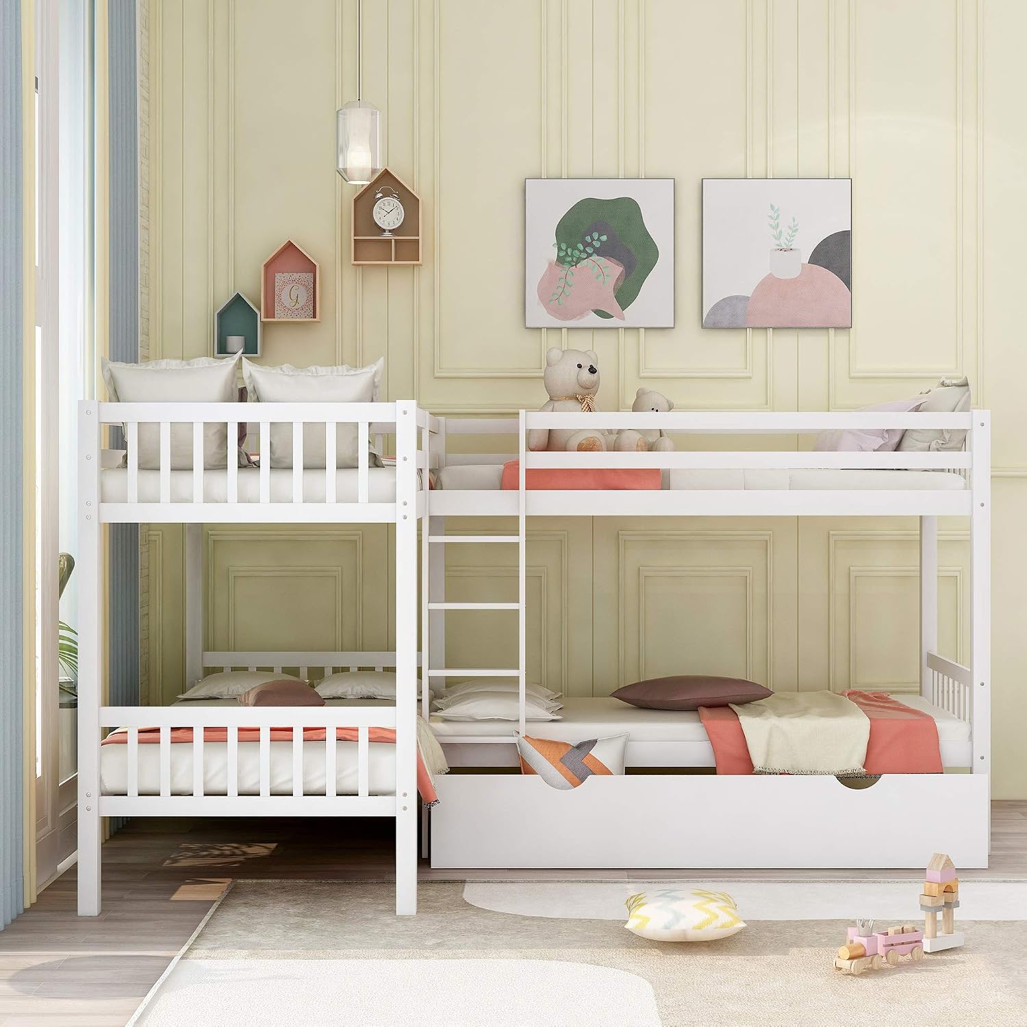 Harper & Bright Designs Twin L-Shaped Bunk Bed with Trundle, Can be Divided into Two L-Shaped Beds, No Spring Box Needed (Grey)