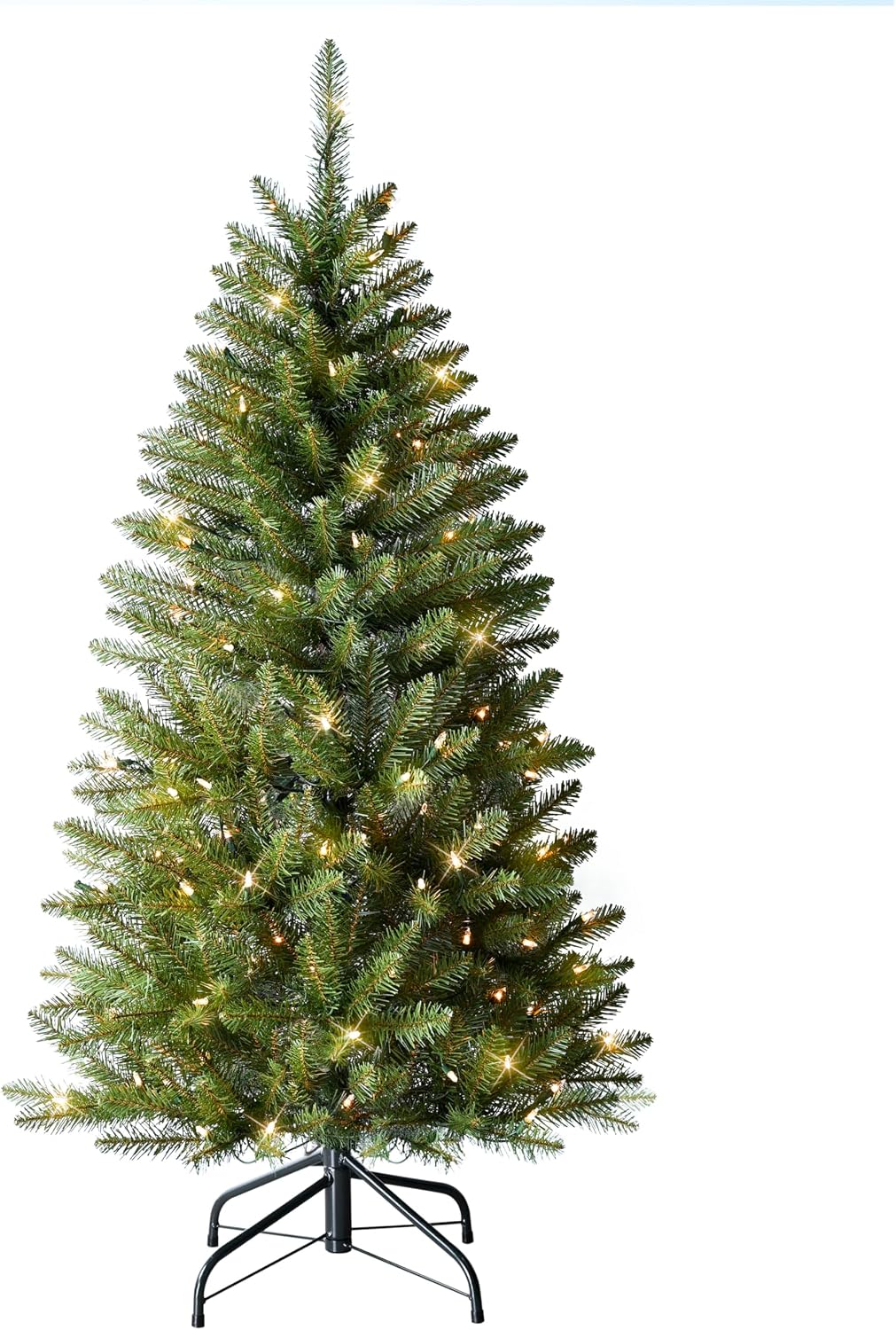 Puleo International 7.5ft Pre-Lit Fraser Fir Pencil Christmas Tree with 350 Clear Lights, 1188 Realistic Dense Branch Tips, Easy Setup Artificial Trees with Sturdy Metal Stand