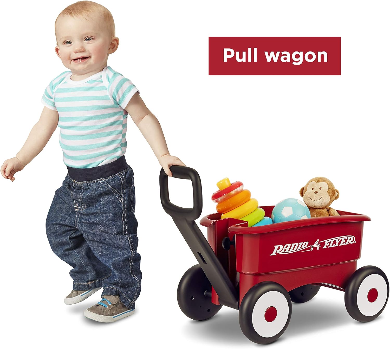 Radio Flyer Push & Pull Walker Wagon with Teddy Bear, Ages 1-4 Years, Red