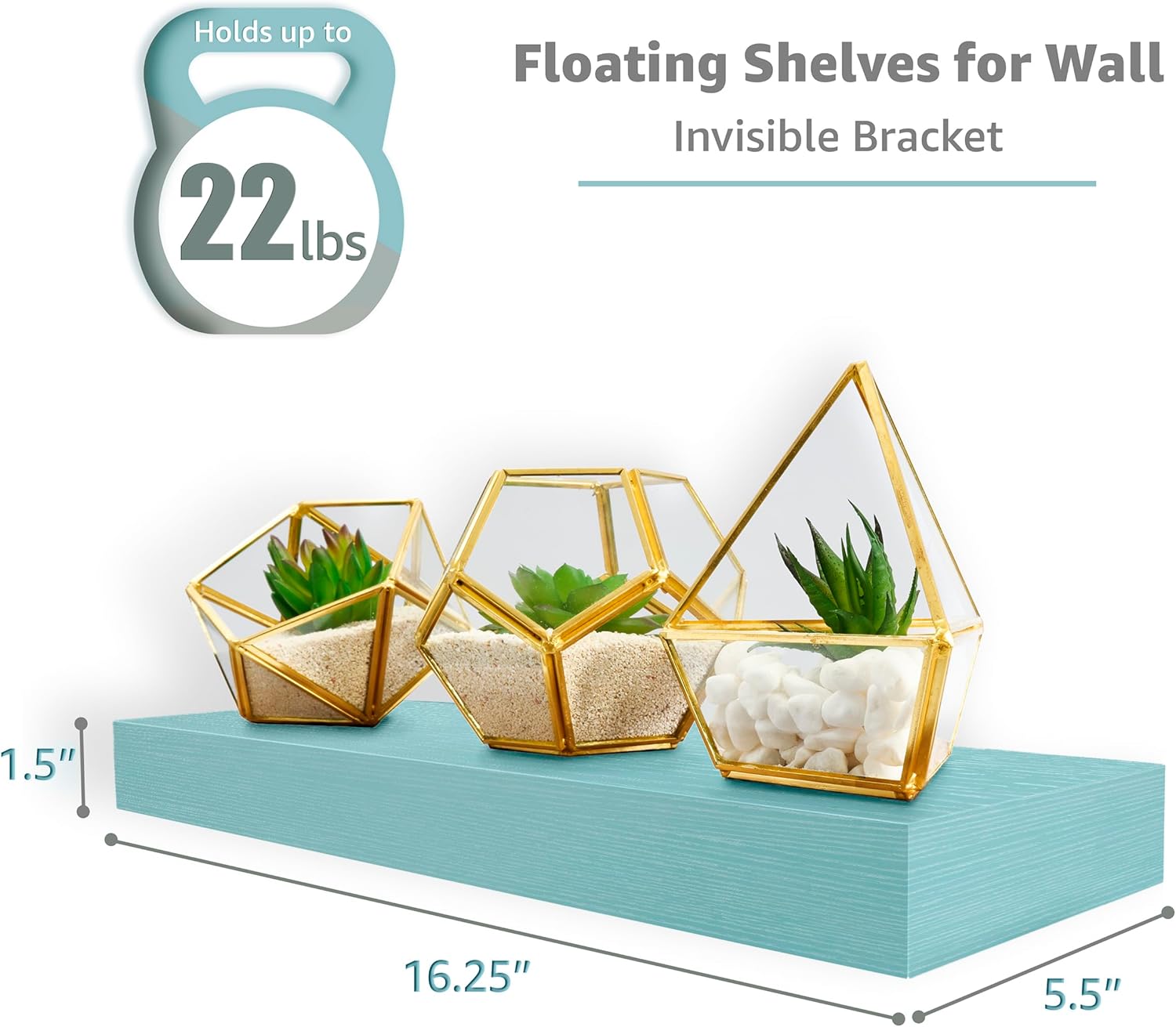 Sorbus Floating Shelves for Wall – 16 Inch Floating Shelf for Kitchen, Bedroom, Living Room, Bathroom, Home & Wall Decor - Mounted Bathroom Shelves with Invisible Brackets (Grey, 3 Pack)