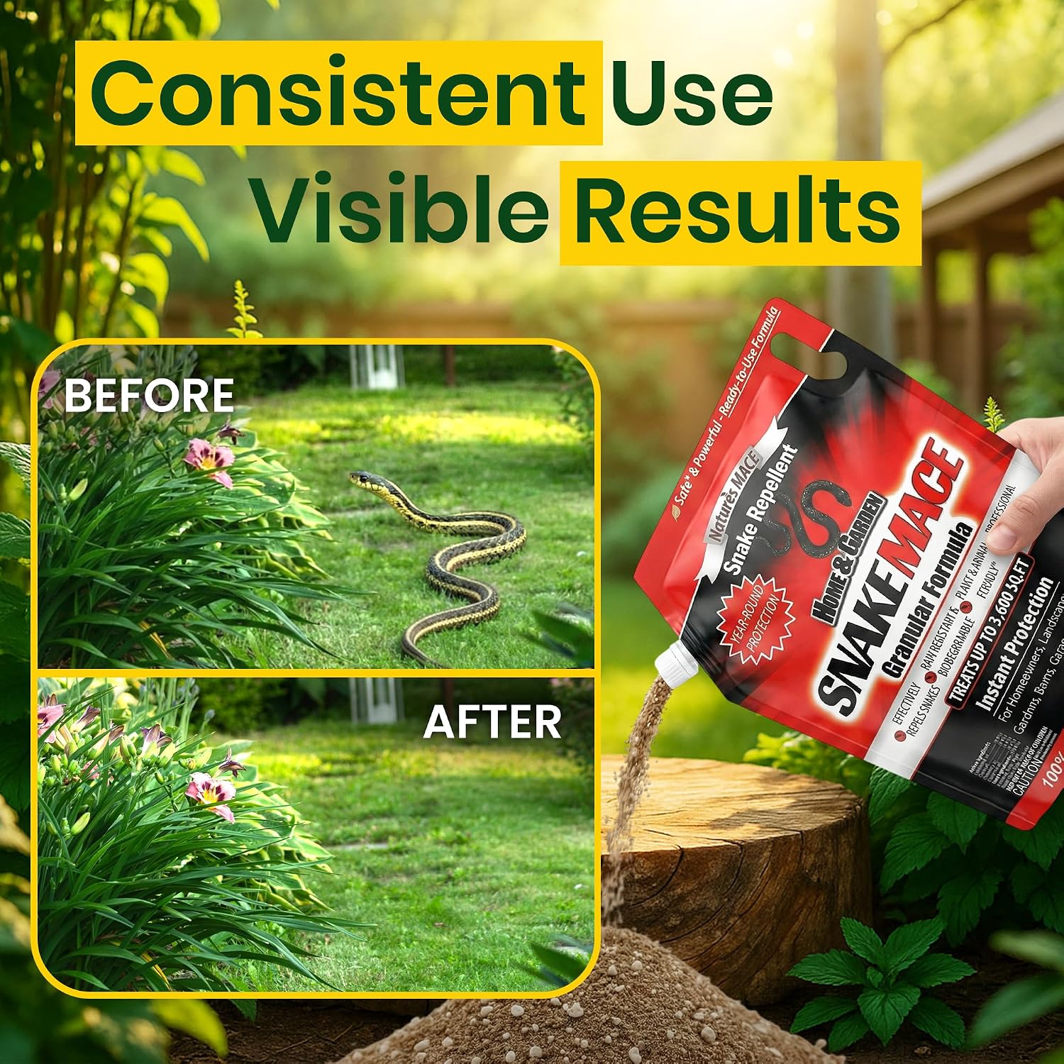 Nature's MACE Snake Mace Snake Repellent 48 oz Granules | Snake Repellent Granules for Yard, Outdoor Use, Keep Away Reptiles, Home, Garden, Granular Deterrent, Plant Friendly.