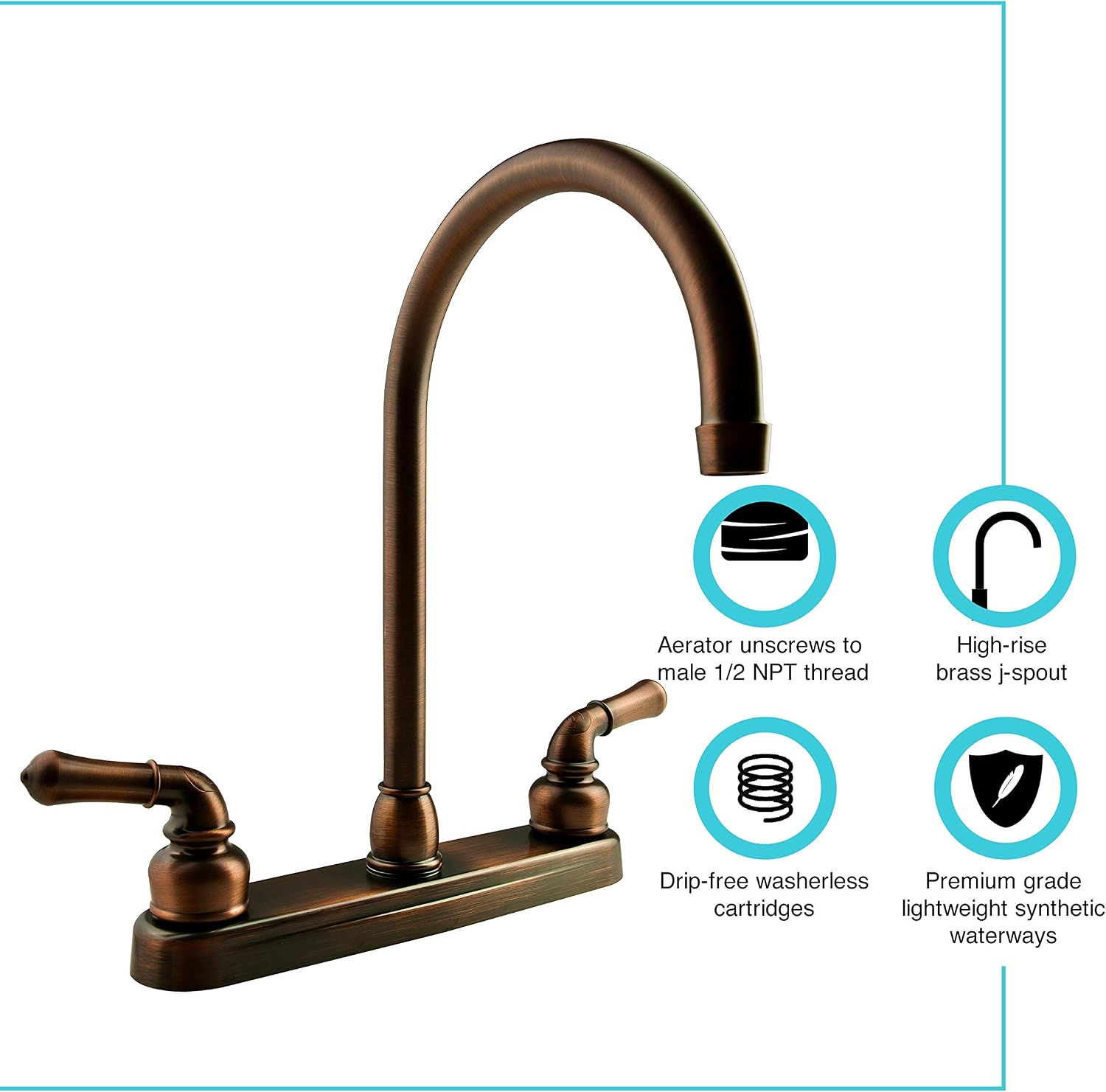 Dura Faucet DF-PK330HC-SN RV J-Spout Kitchen Sink Faucet (Satin Nickel) | Tall spout clears big pots; dual levers fine-tune water flow. Brushed Satin Nickel.