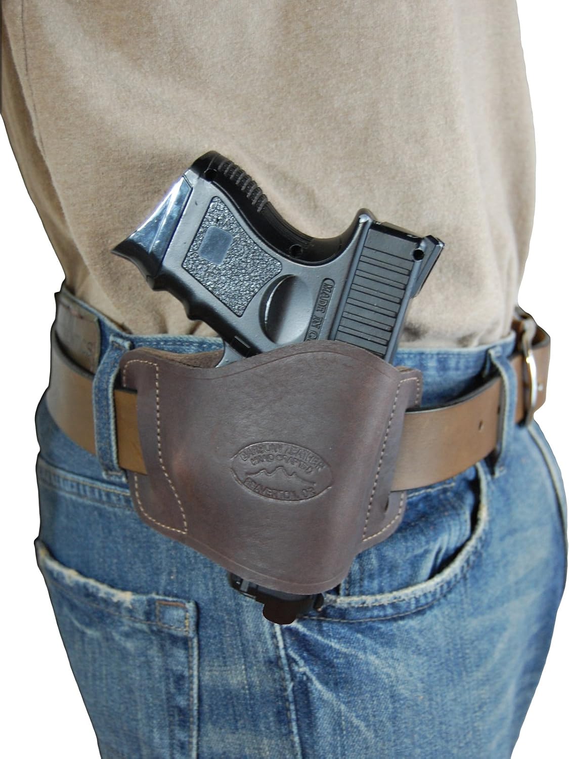 New Barsony Quick Slide Gun OWB Brown Leather Holster for Compact 9mm 40 45 Pistols