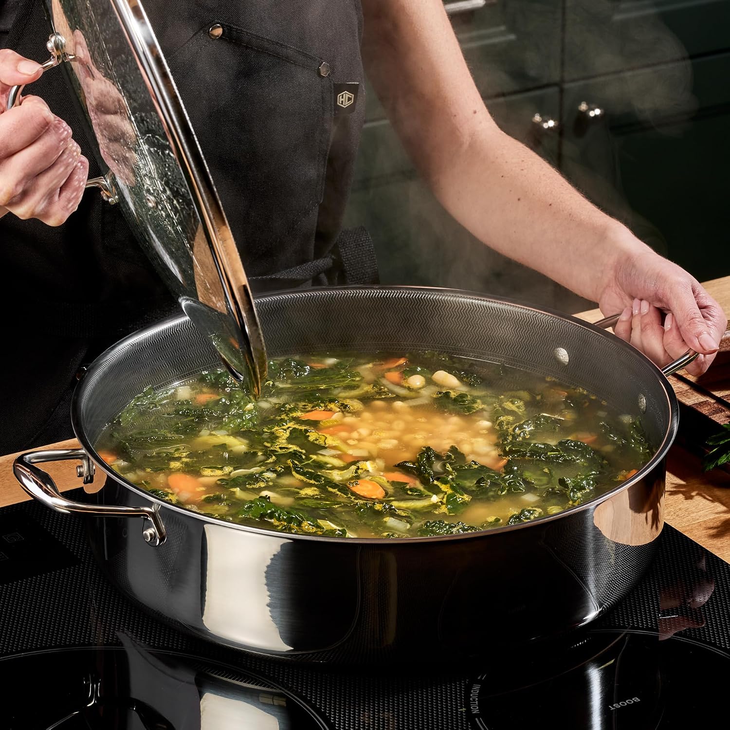 HexClad 4.5 Qt Hybrid Nonstick Deep Sauté Frying Pan & Lid, Induction Ready | Stay-Cool Handles, Dishwasher and Oven Safe up to 900°F, Compatible with All Cooktops
