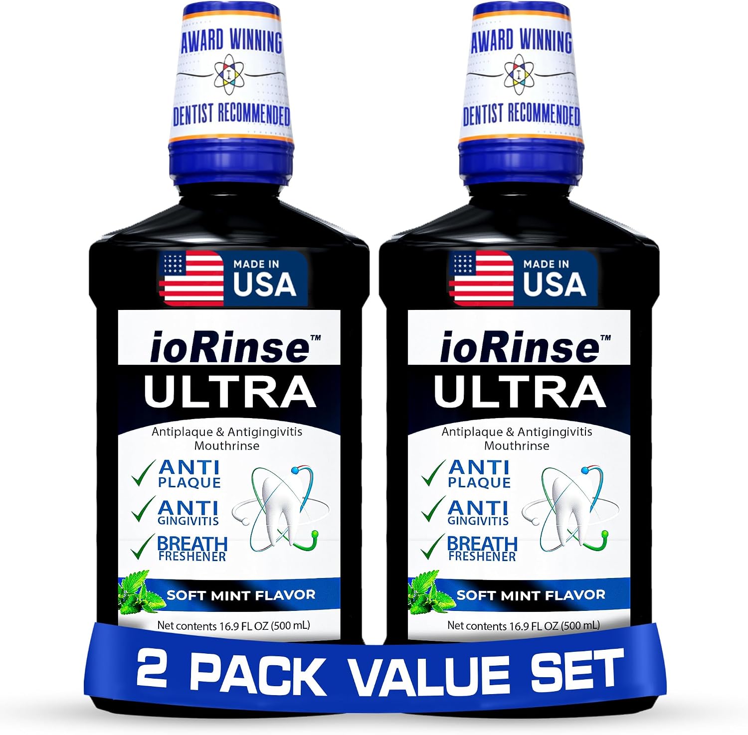 ioRinse RTU Halitosis Mouthwash, Molecular Iodine Oral Rinse, Soft Mint, 1L